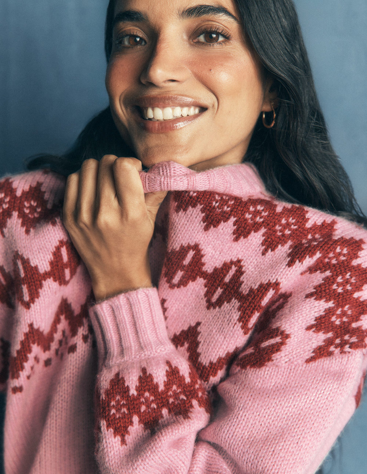 Chunky Fair Isle Jumper-Spring Blossom Pink, Fair Isle - Image 2