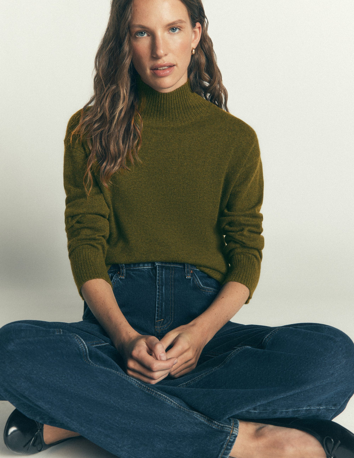 Marta Longline Merino Jumper-Ochre Green-2