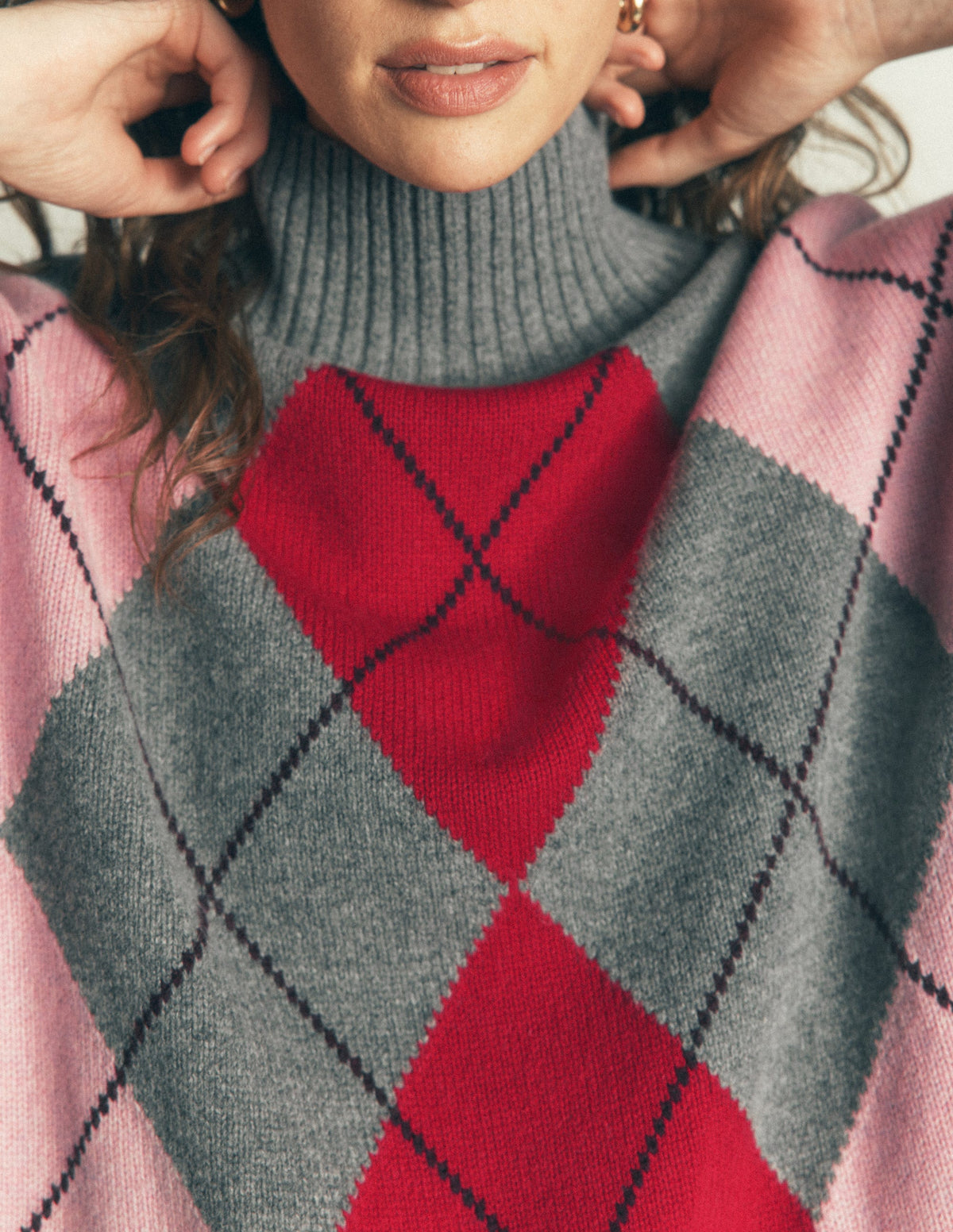 Marta Longline Merino Jumper-Grey, Red, Pink Argyle-2