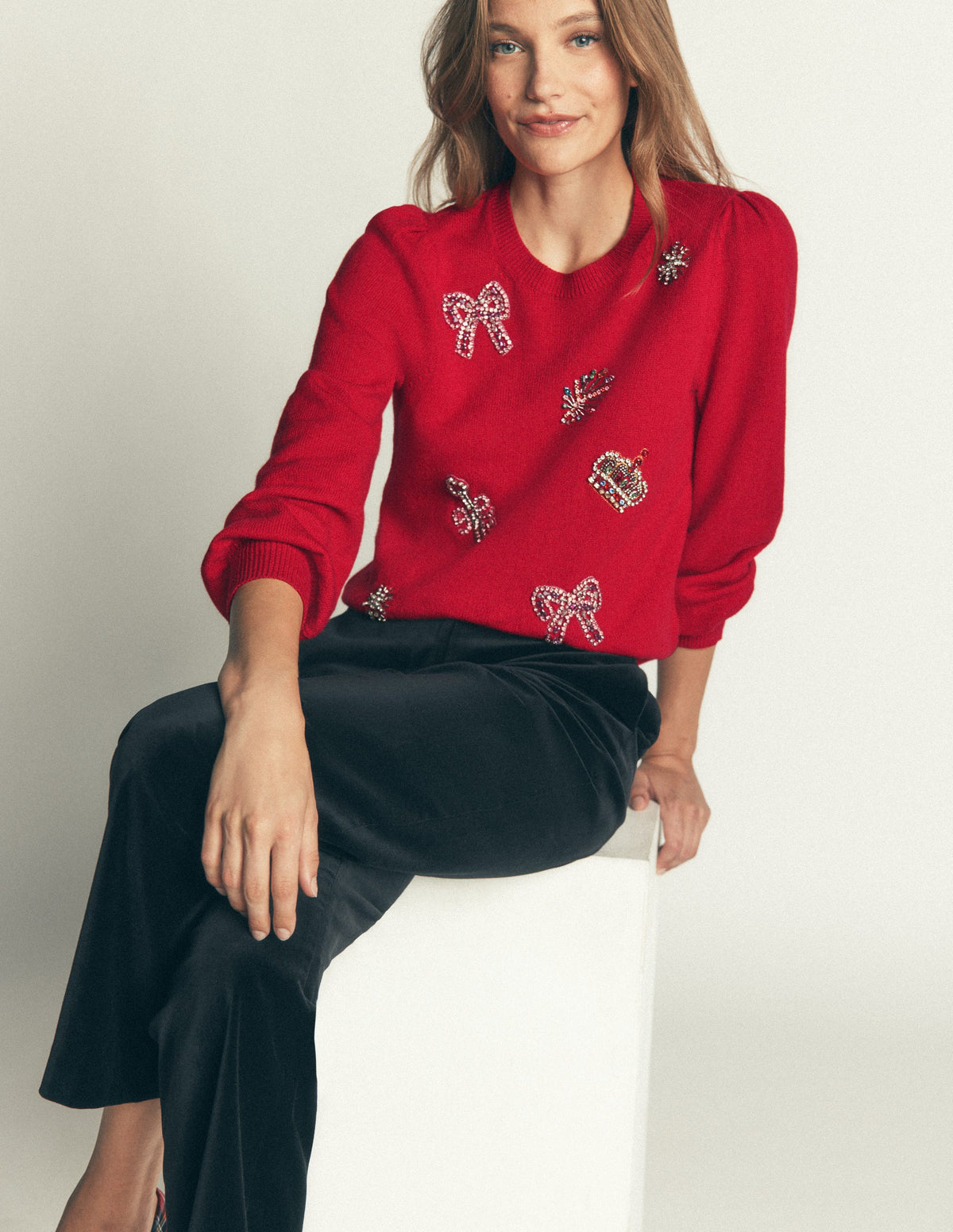 Ria Embellished Knit Jumper-Red Christmas-5