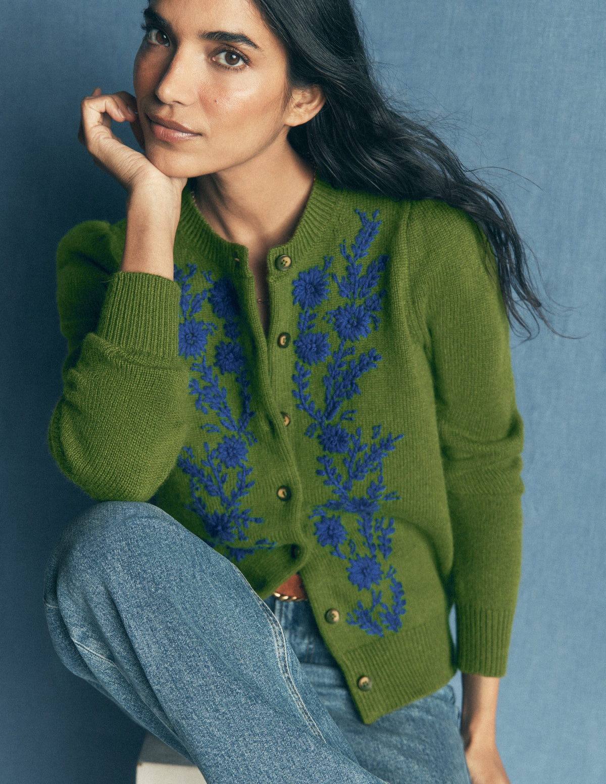 Embroidered Knitted Cardigan-Chive-2