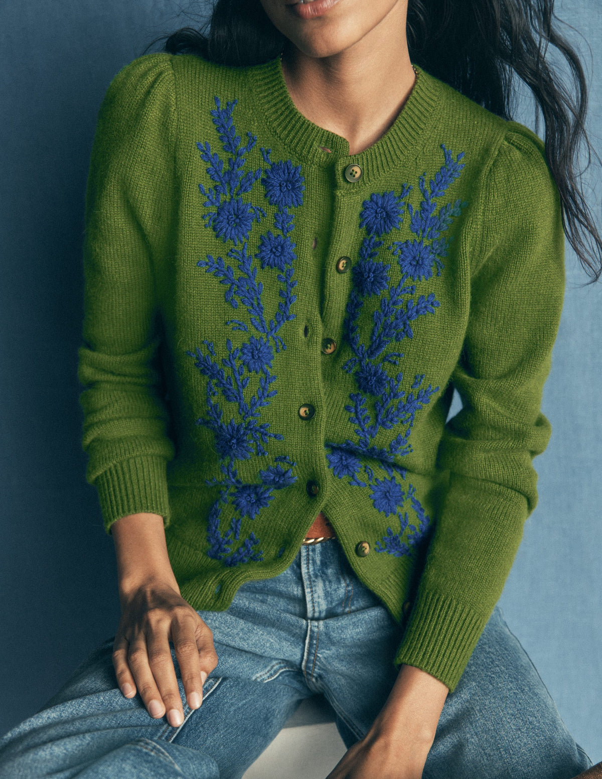 Embroidered Knitted Cardigan-Chive - Image 3