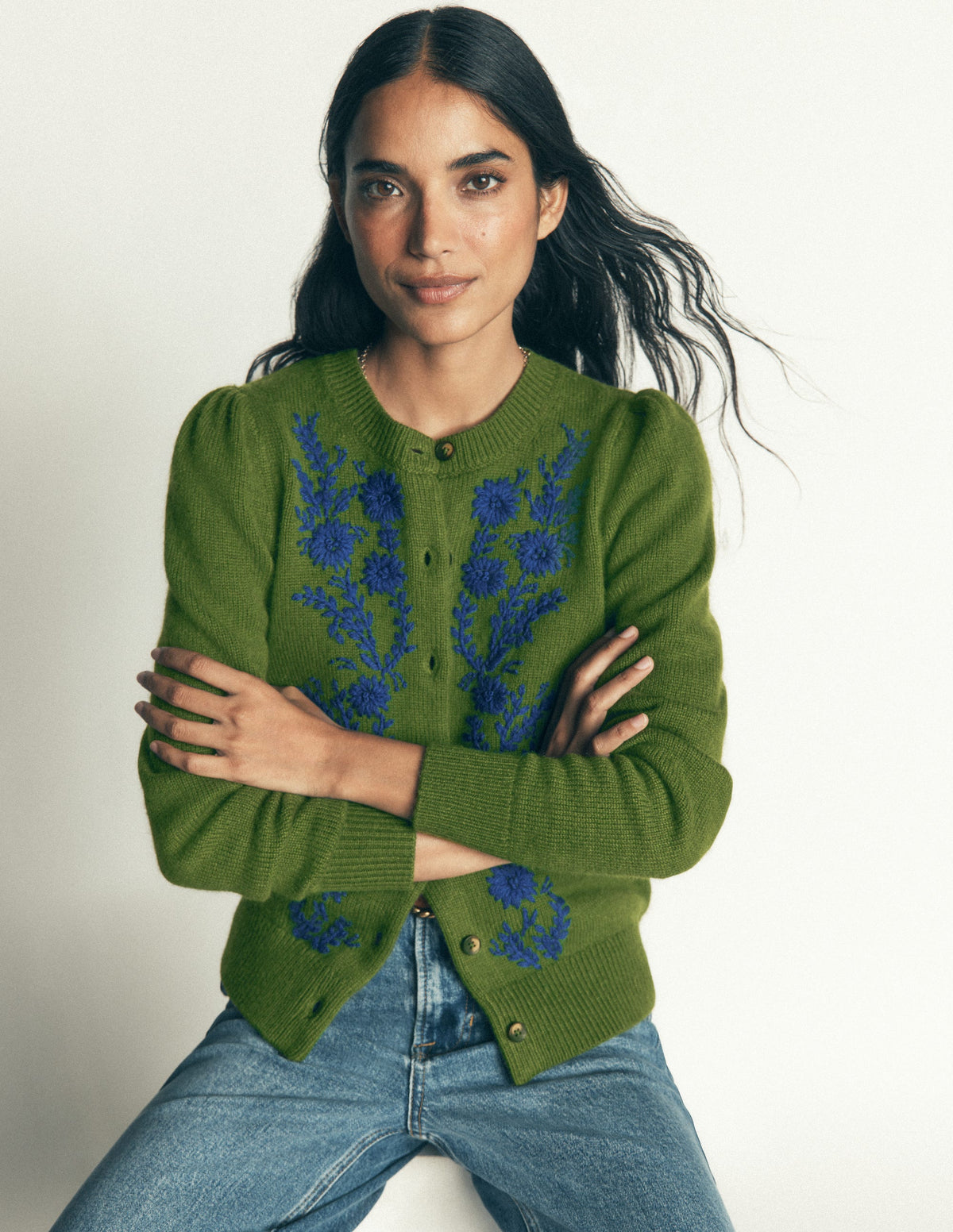 Embroidered Knitted Cardigan-Chive - Image 5