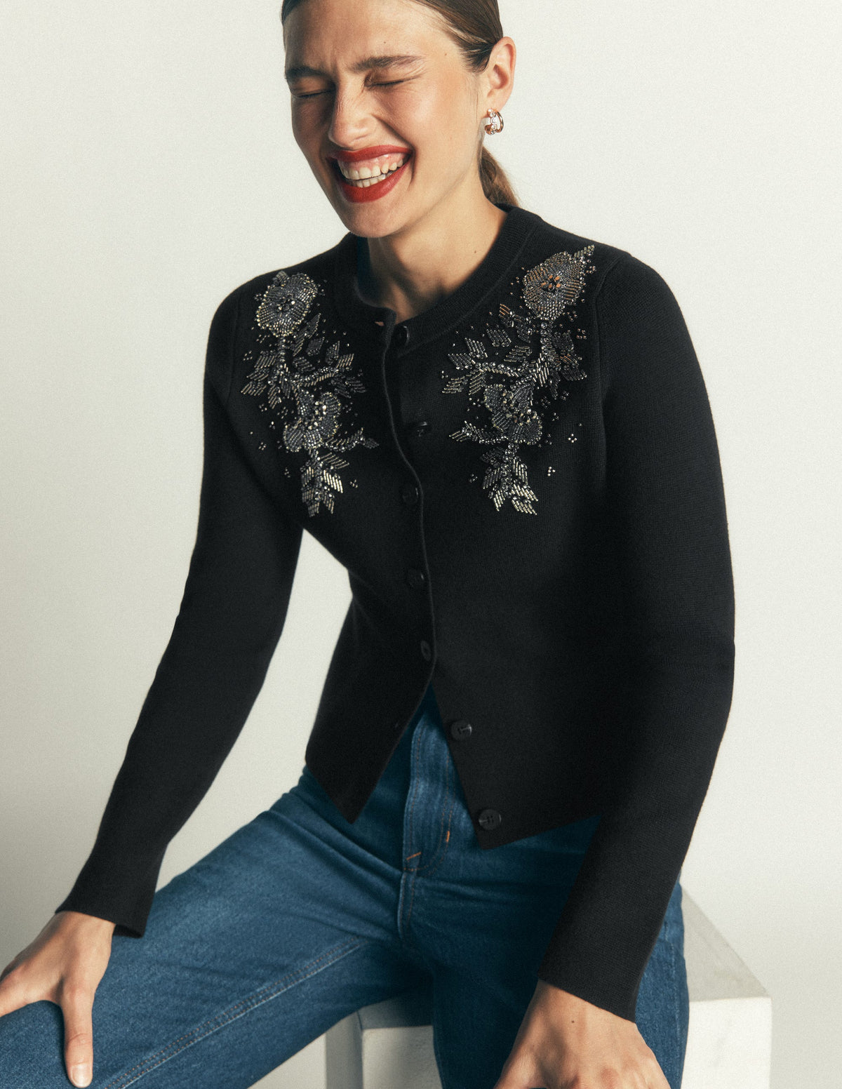 Embellished Knitted Jacket-Black - Image 1