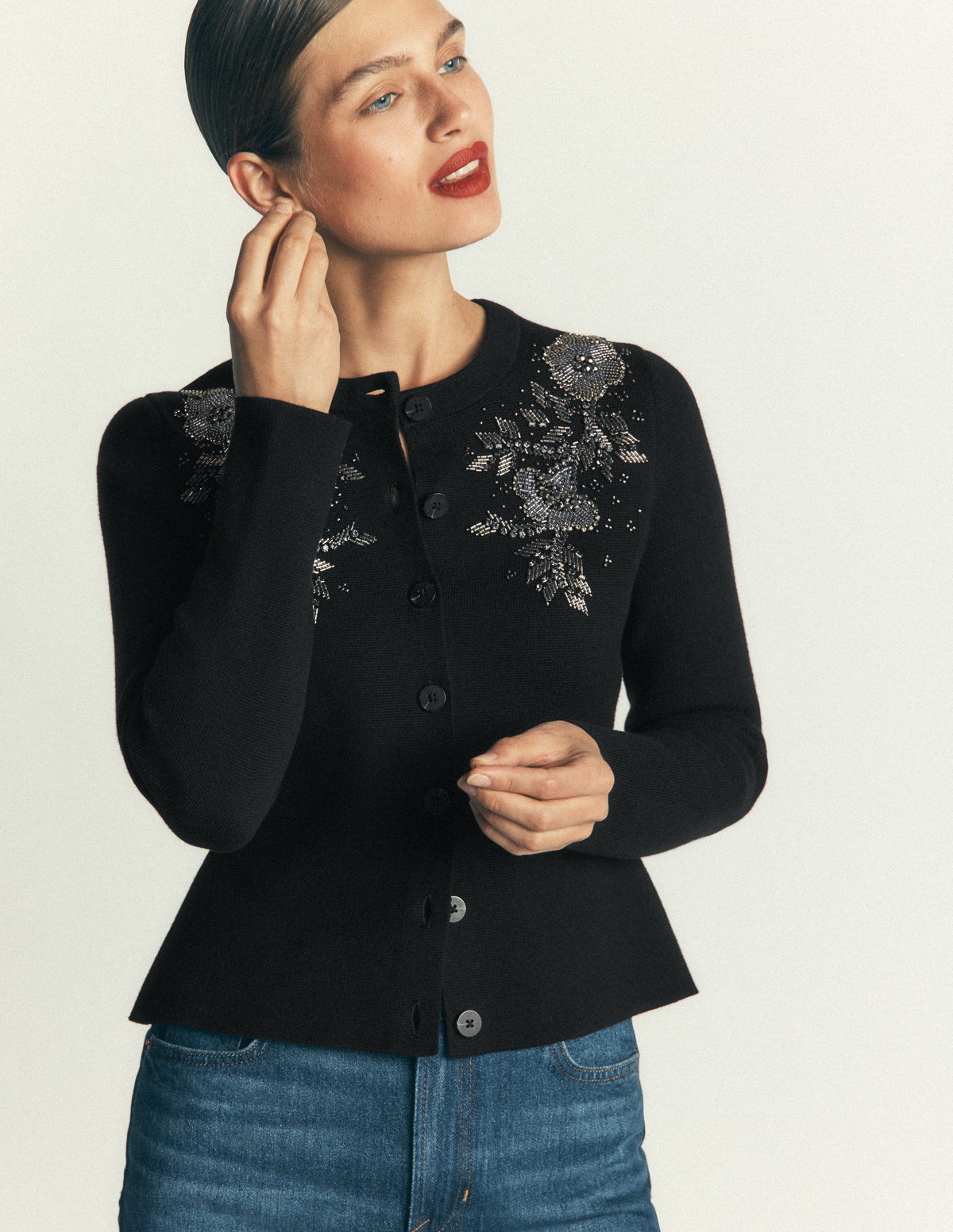 Embellished Knitted Jacket-Black - Image 4