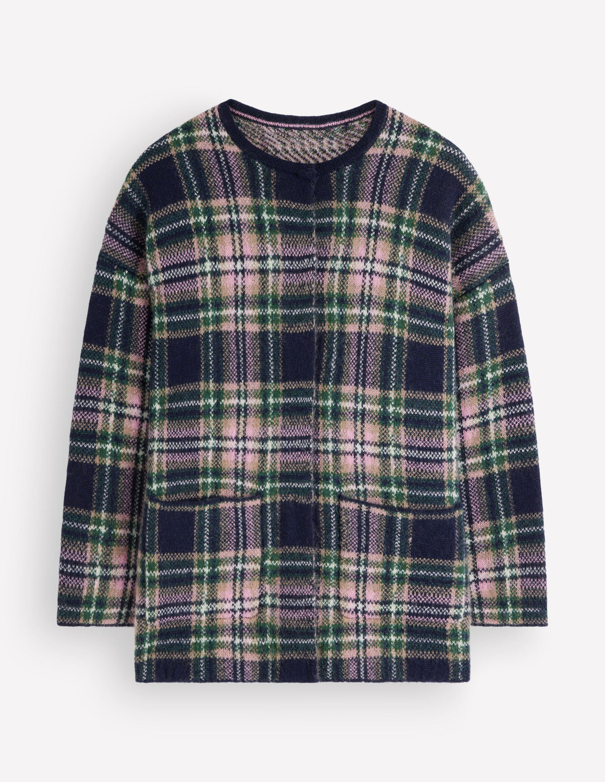Fluffy Jacquard Cardigan-Navy, Green and Pink Check-7