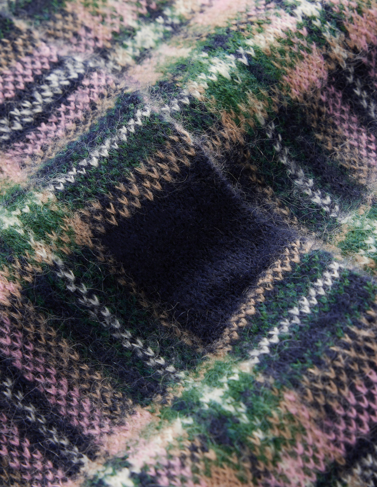 Fluffy Jacquard Cardigan-Navy, Green and Pink Check - Image 8