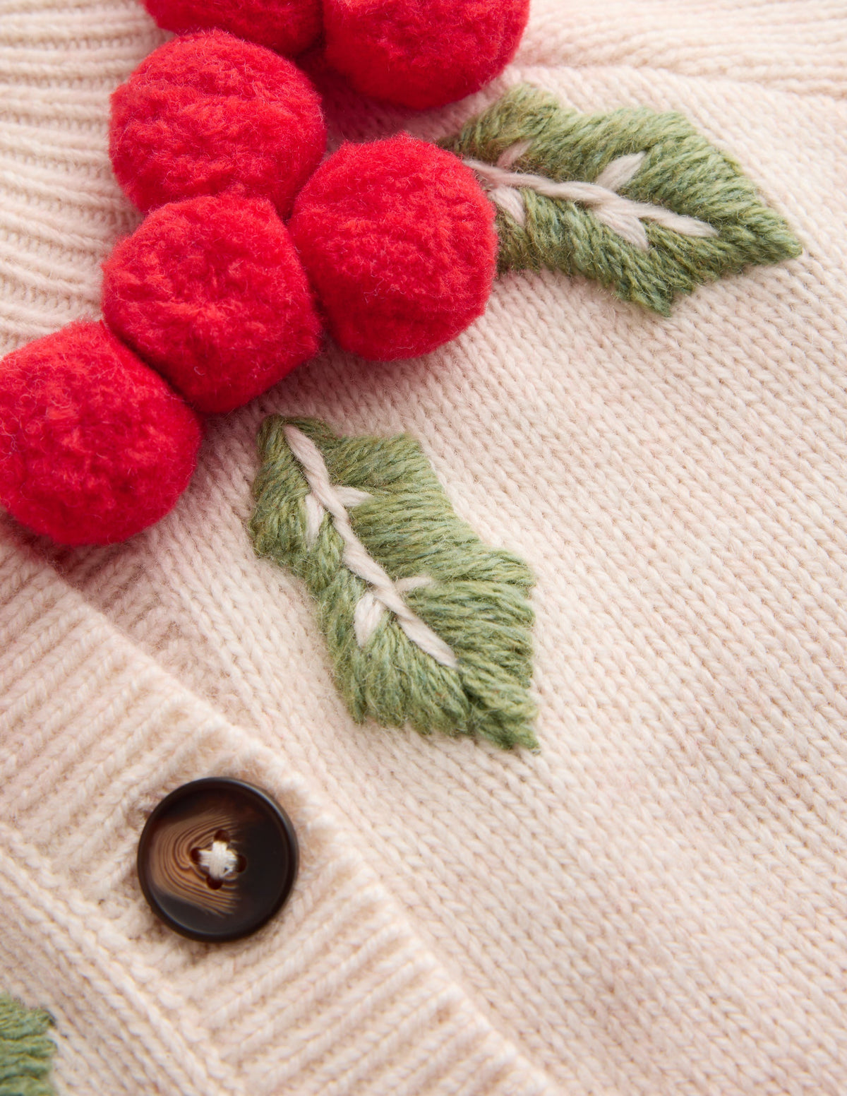Mae Novelty Cardigan-Ivory, Holly wreath - Image 6