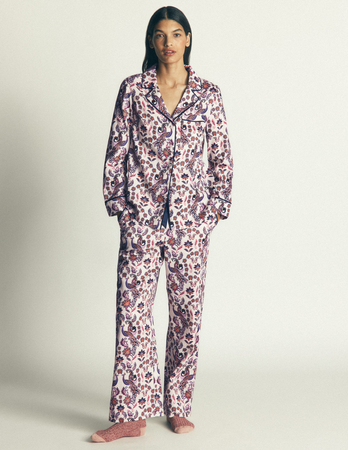 Cotton Pyjama Trousers-White Peacock-1