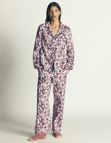 Cotton Pyjama Trousers-White Peacock