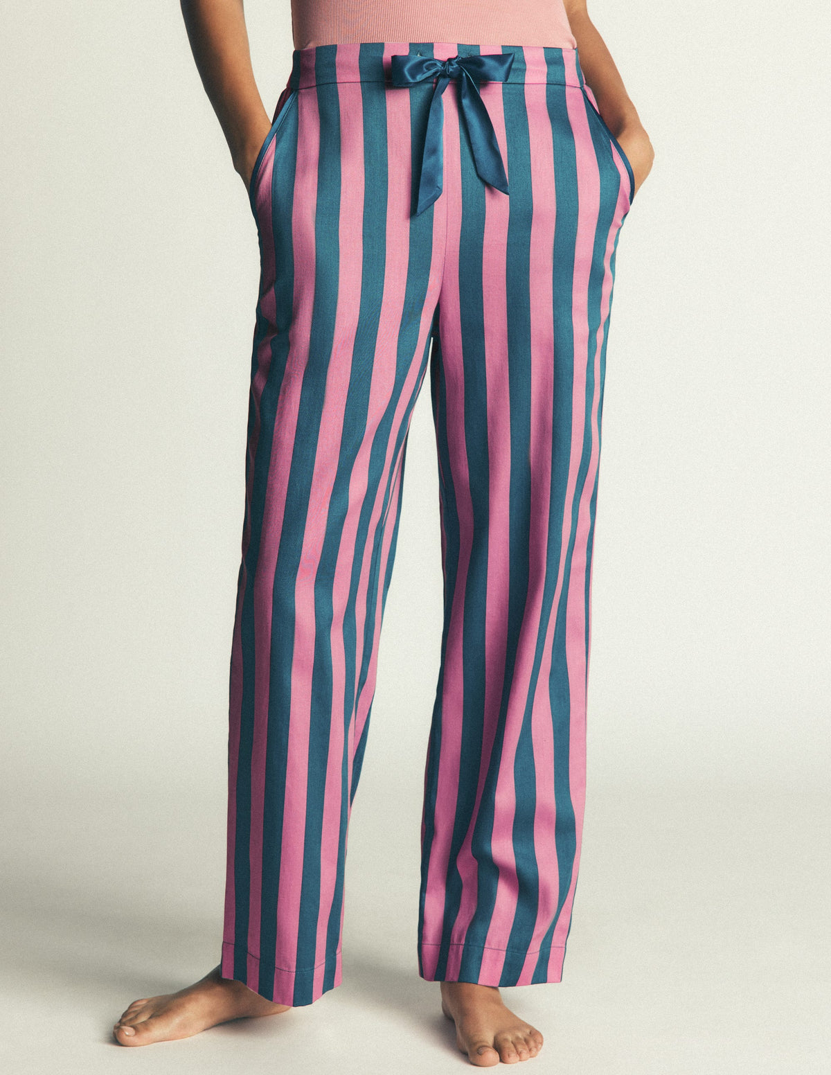 Cotton Pyjama Trousers-Pink And Blue Stripe - Image 4
