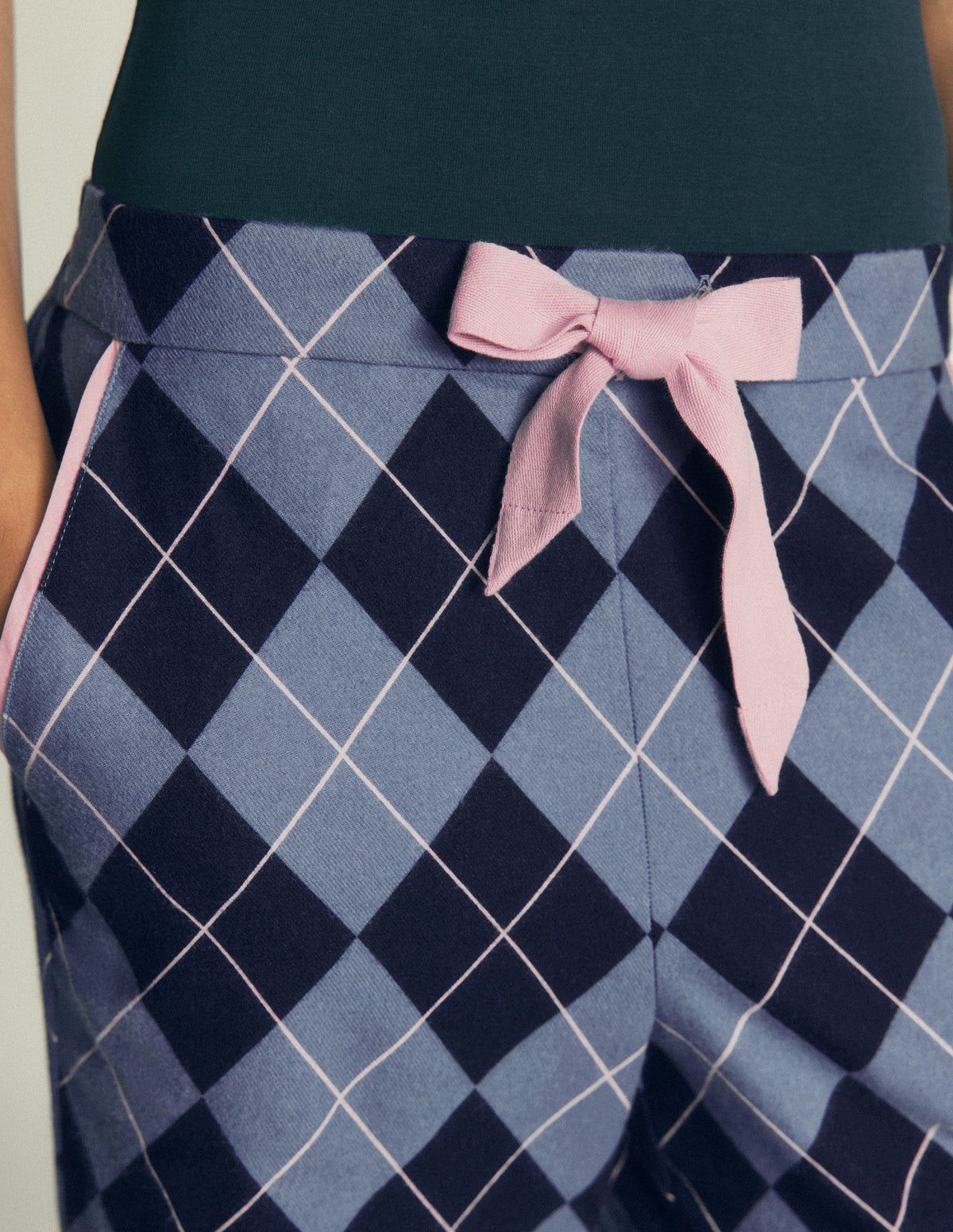 Brushed Cotton Pyjama Trousers-Light Blue and Navy Argyle - Image 2