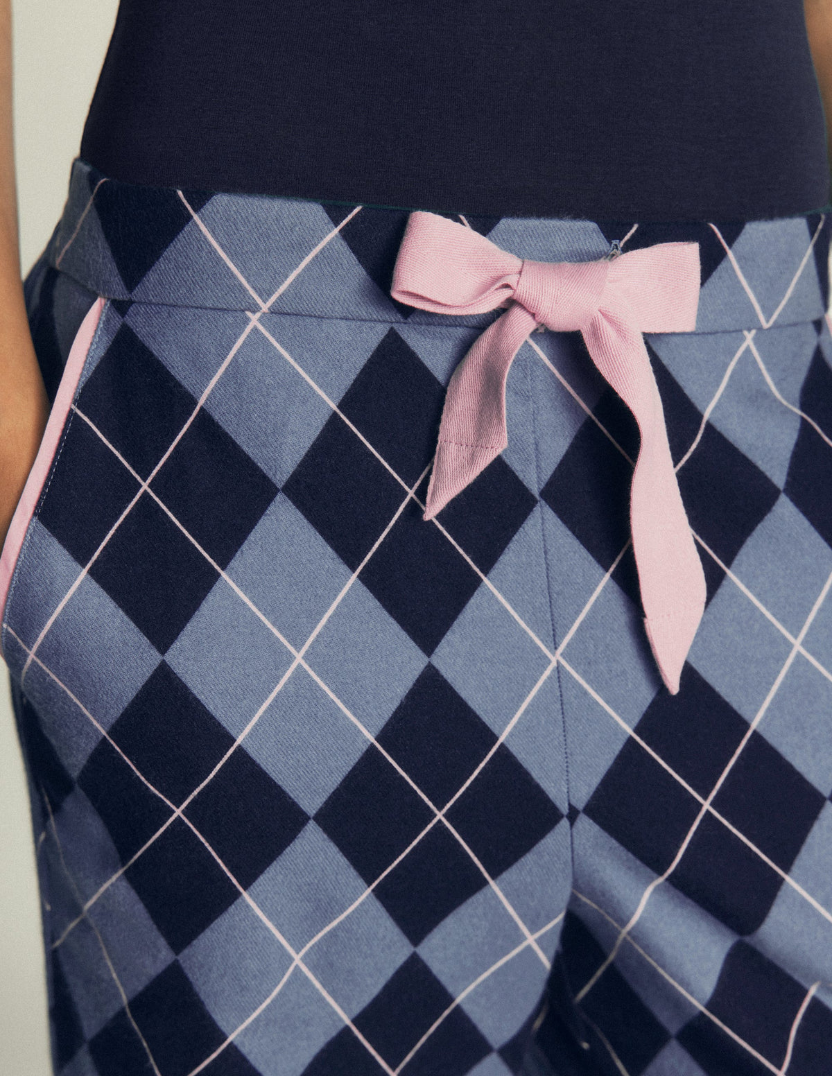 Brushed Cotton Pyjama Trousers-Light Blue and Navy Argyle-2