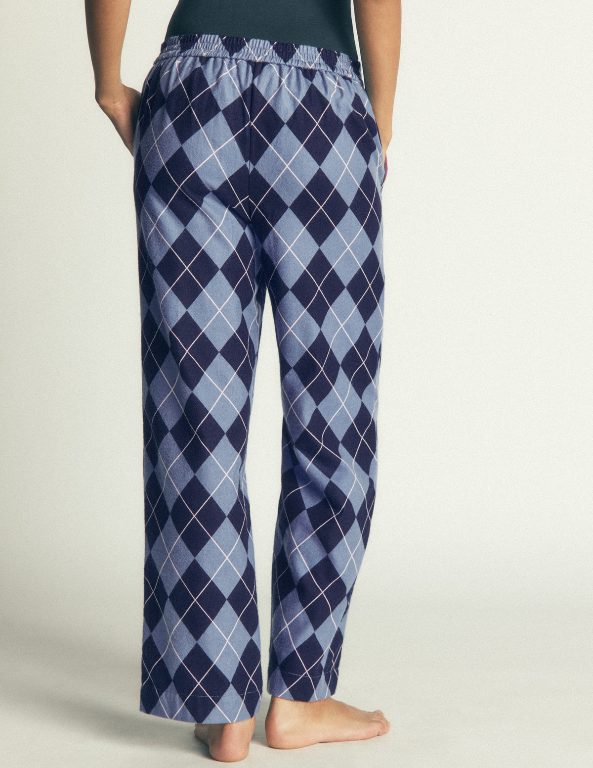 Brushed Cotton Pyjama Trousers-Light Blue and Navy Argyle-3