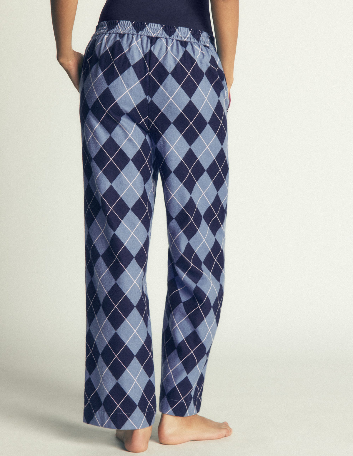Brushed Cotton Pyjama Trousers-Light Blue and Navy Argyle - Image 3
