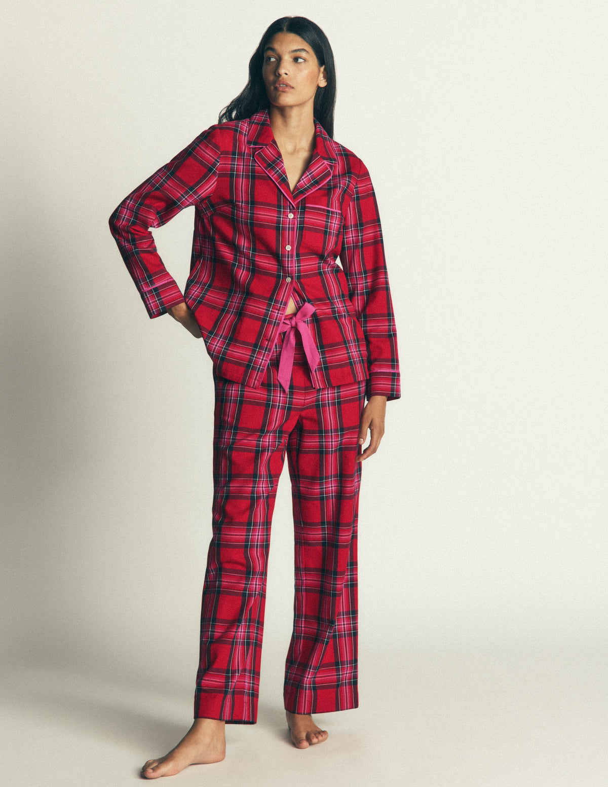 Brushed Cotton Pyjama Trousers-Red Check - Image 1