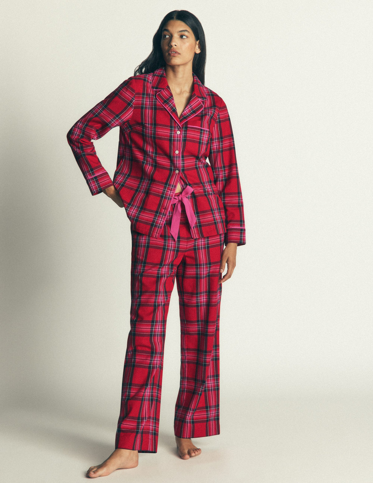 Brushed Cotton Pyjama Trousers-Red, Blue, Green Check Medium-1