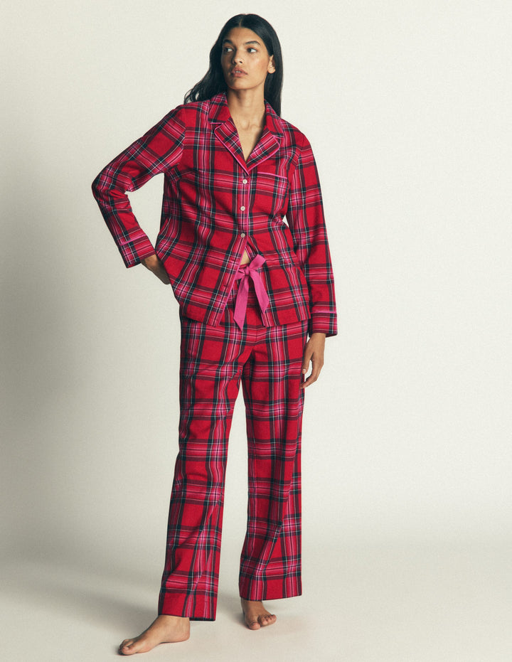 Brushed Cotton Pyjama Trousers-Red, Blue, Green Check Medium