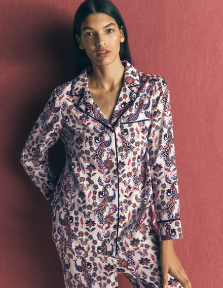 Cotton Pyjama Shirt-White Peacock