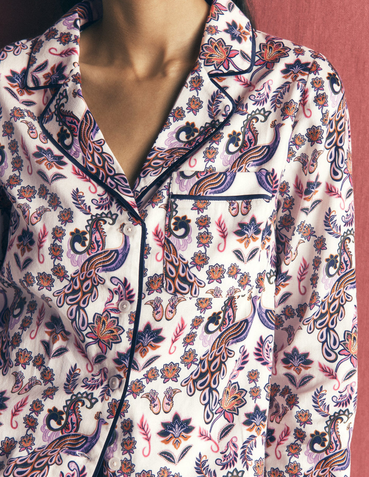 Cotton Pyjama Shirt-White Peacock-2