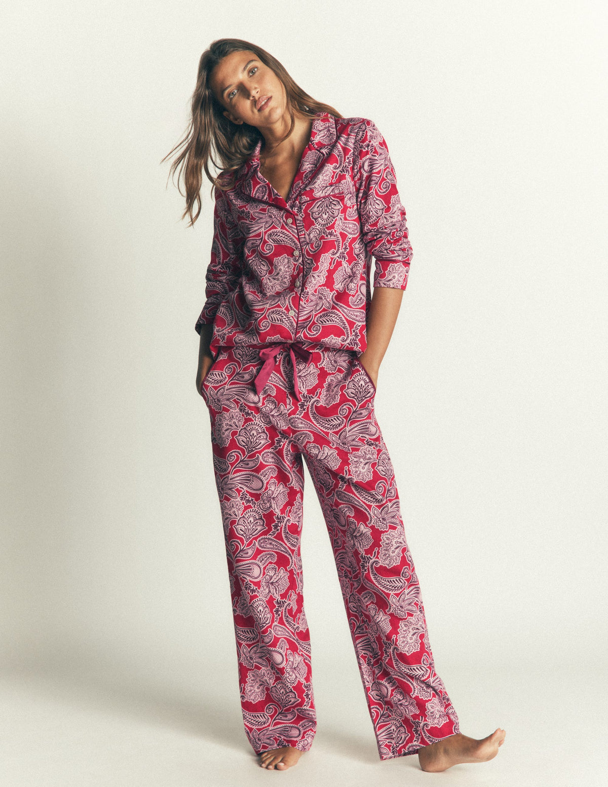 Cotton Pyjama Shirt-Red Floral - Image 4