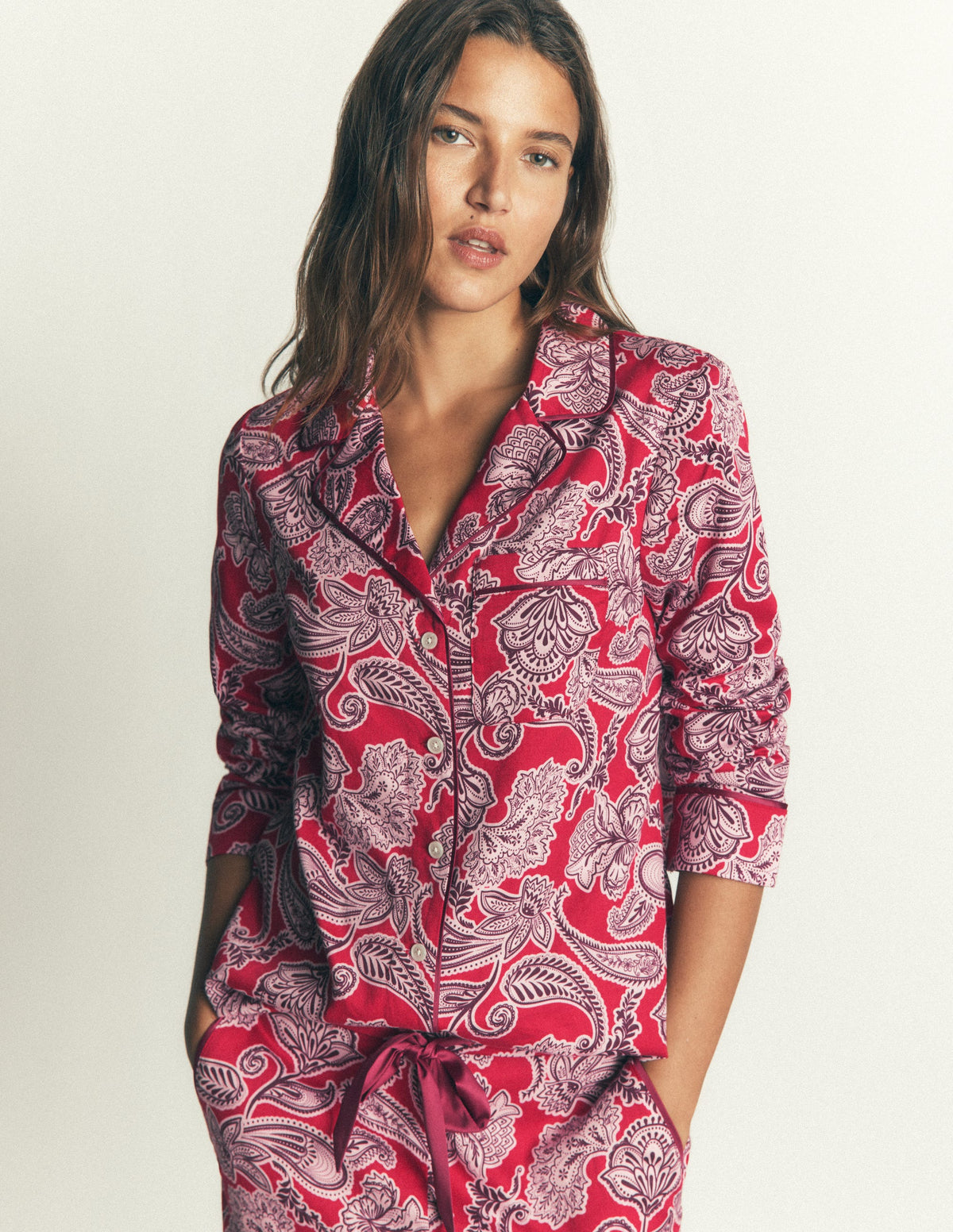 Cotton Pyjama Shirt-Red Floral-5