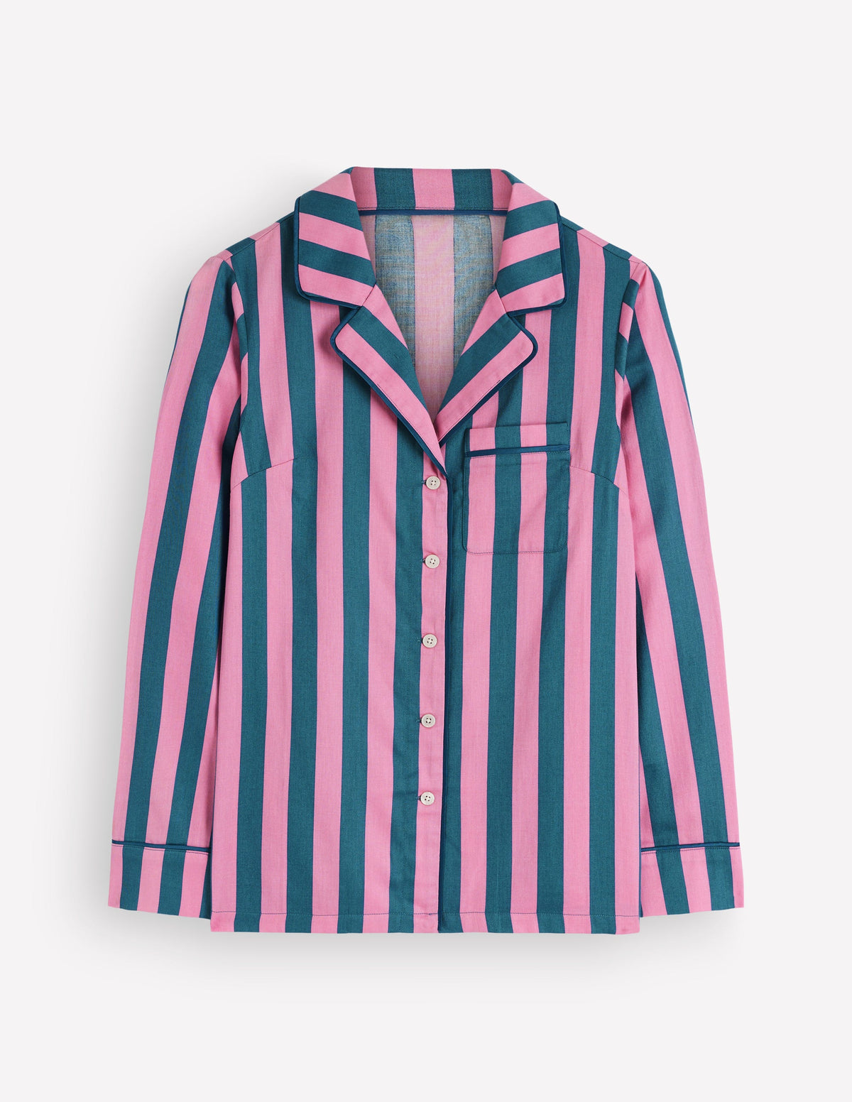 Cotton Pyjama Shirt-Pink And Blue Stripe - Image 5