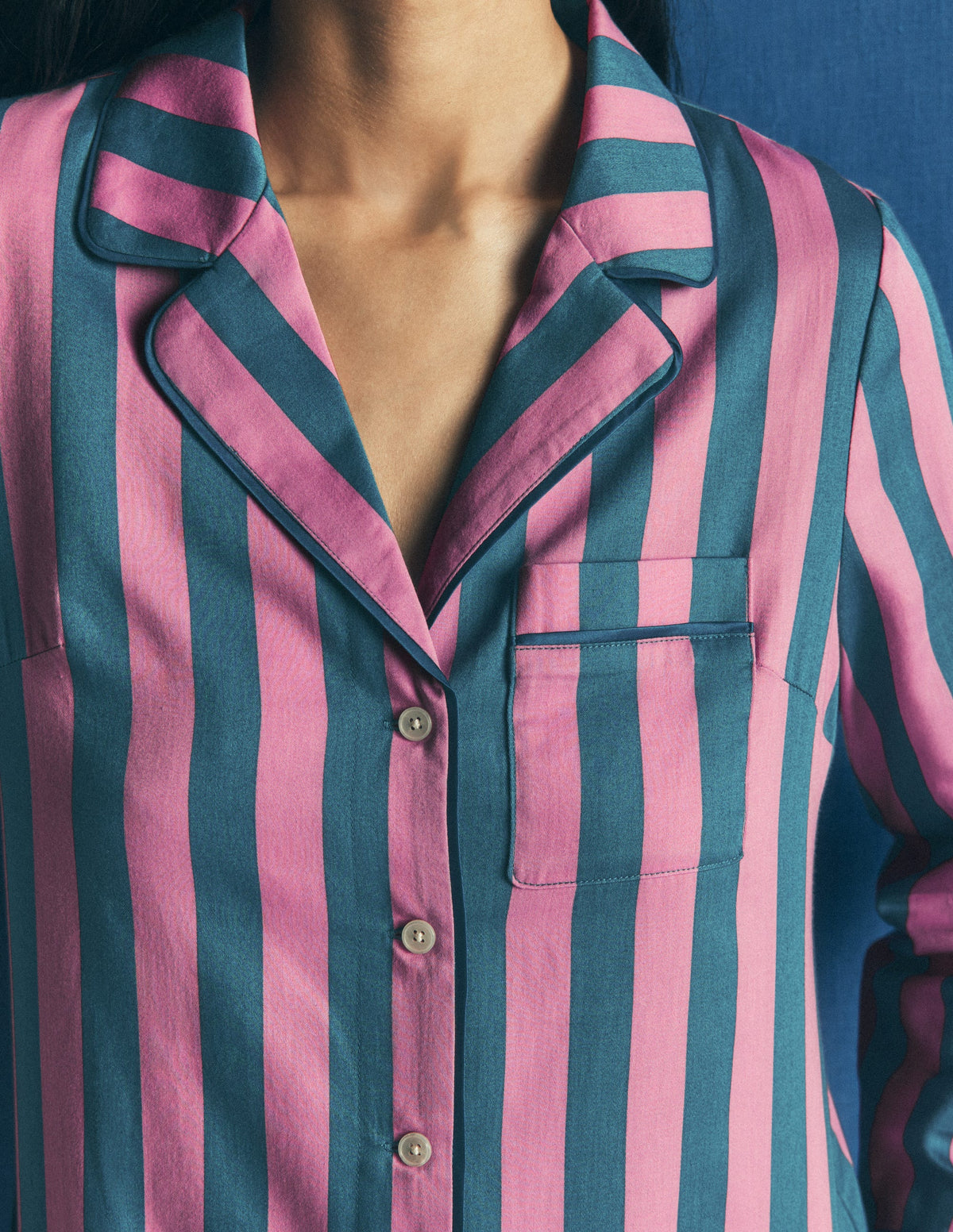 Cotton Pyjama Shirt-Pink And Blue Stripe - Image 2
