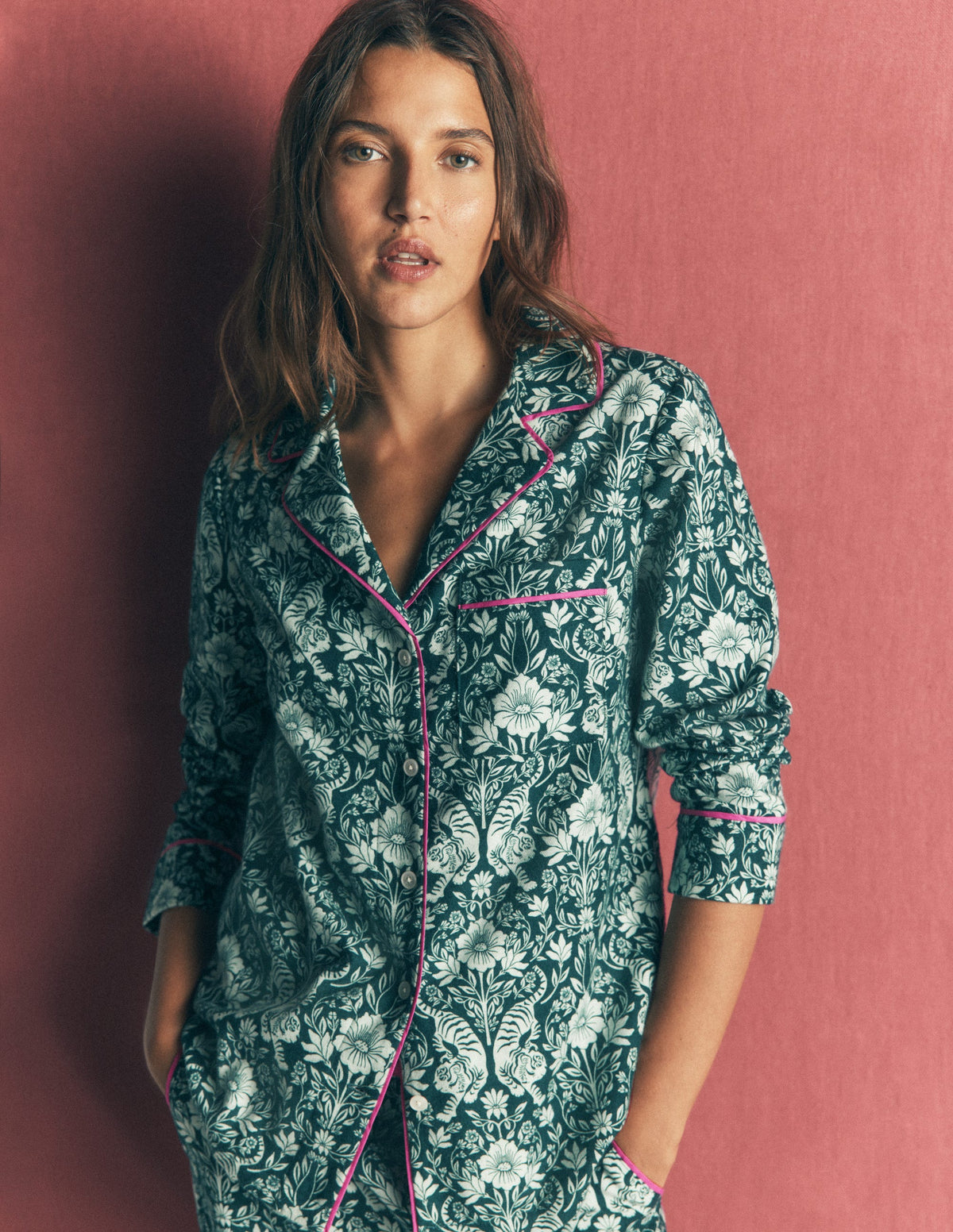 Brushed Cotton Pyjama Shirt-Flourishing Tiger - Image 1
