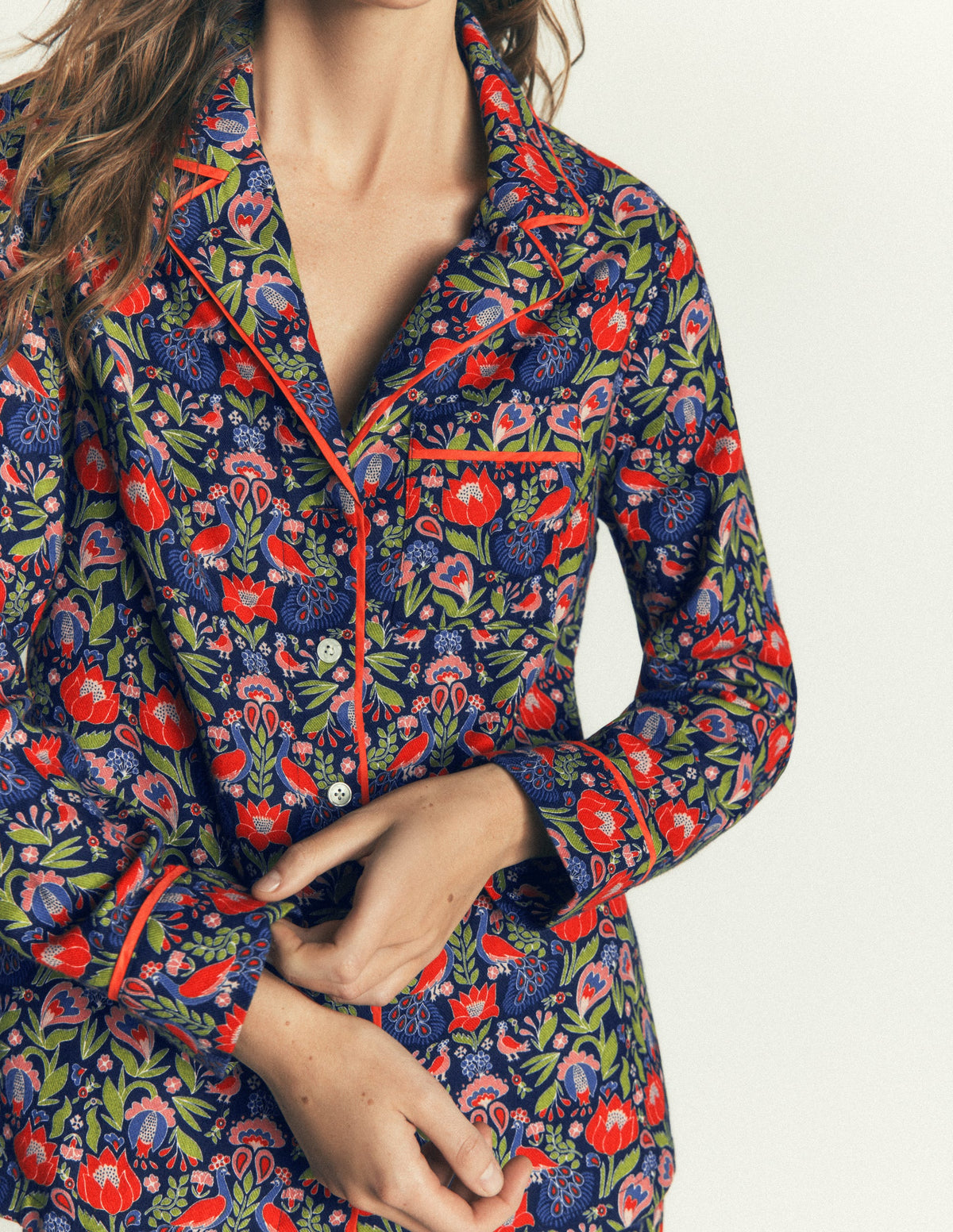 Brushed Cotton Pyjama Shirt-Orange Blossom - Image 2