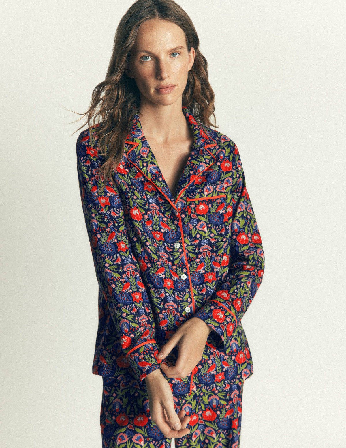 Brushed Cotton Pyjama Shirt-Orange Blossom-4