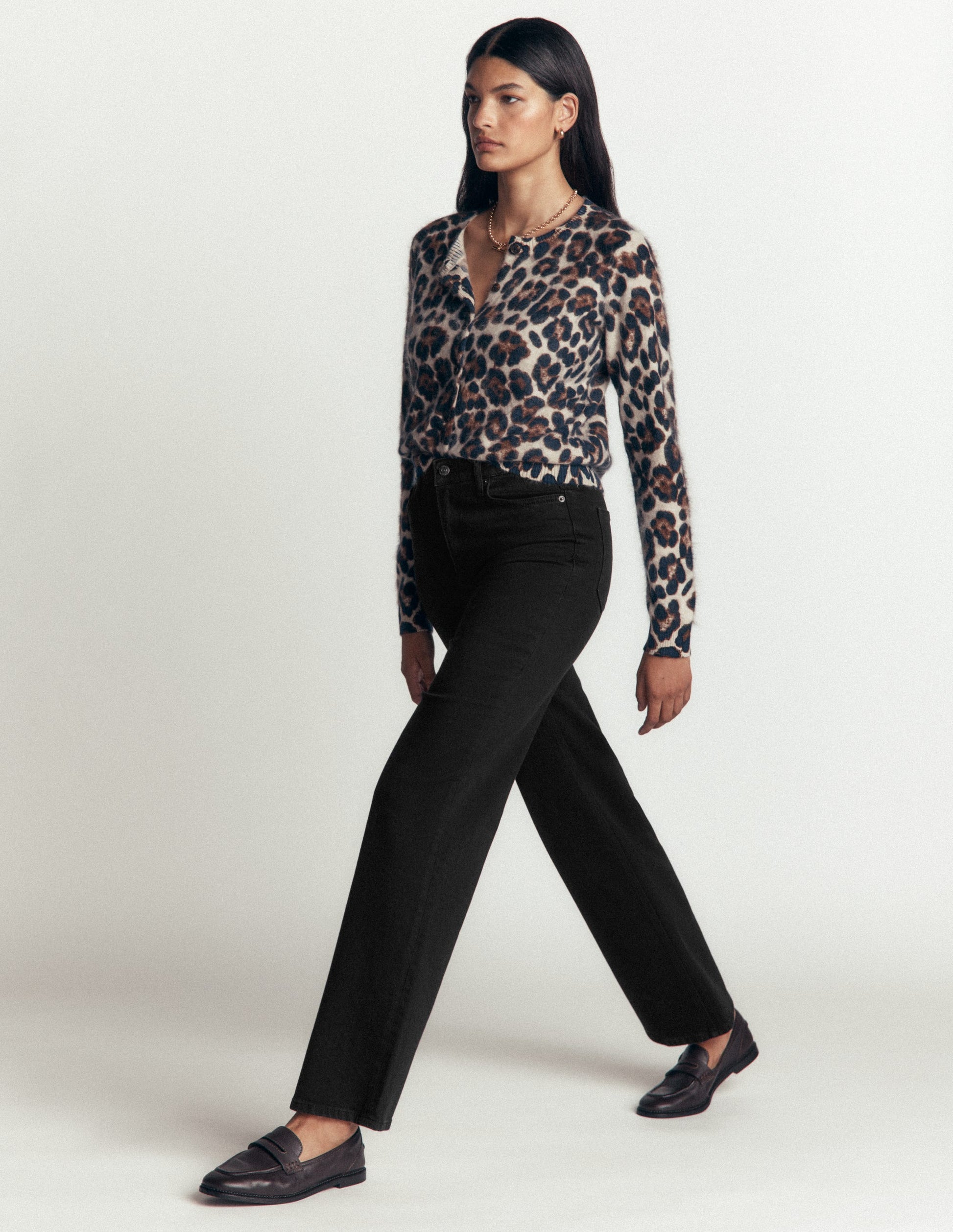 High Rise Column Leg Jeans-Black-1