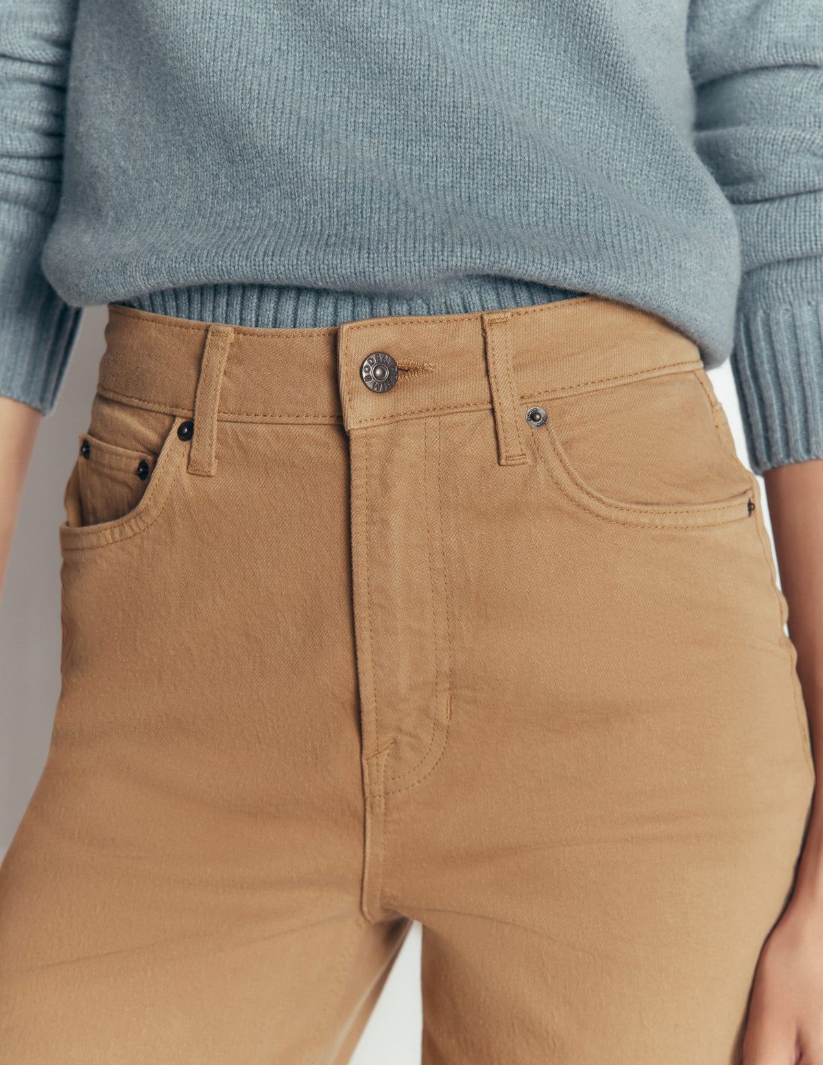 High Rise Column Leg Jeans-Camel-2
