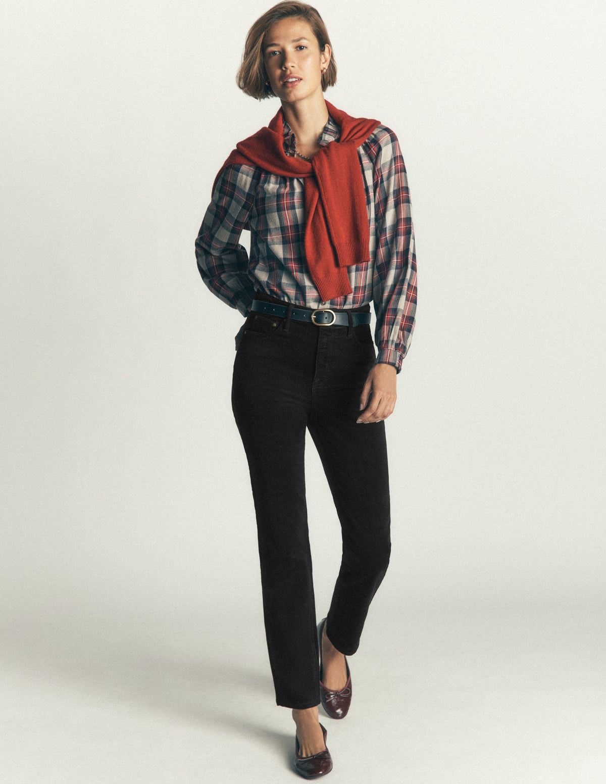 High Rise Cord Slim Jeans-Black - Image 1