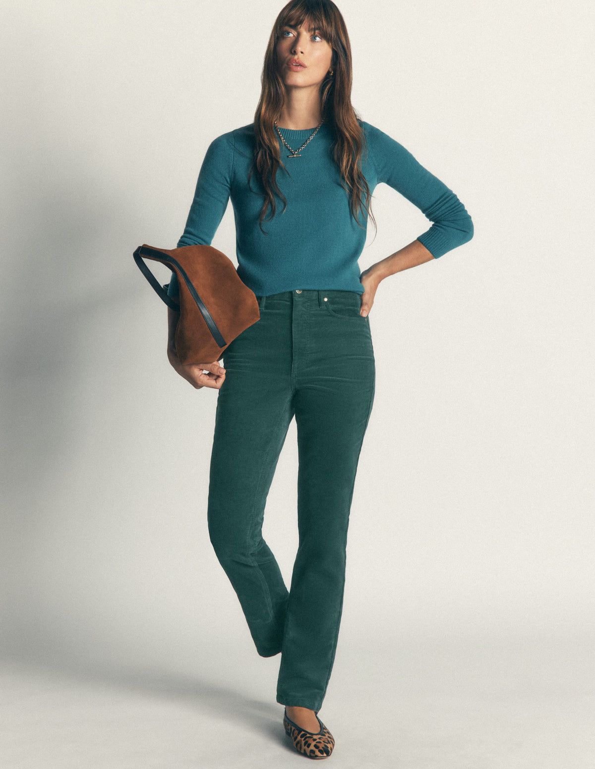 High Rise Cord Slim Jeans-Sea Moss-1