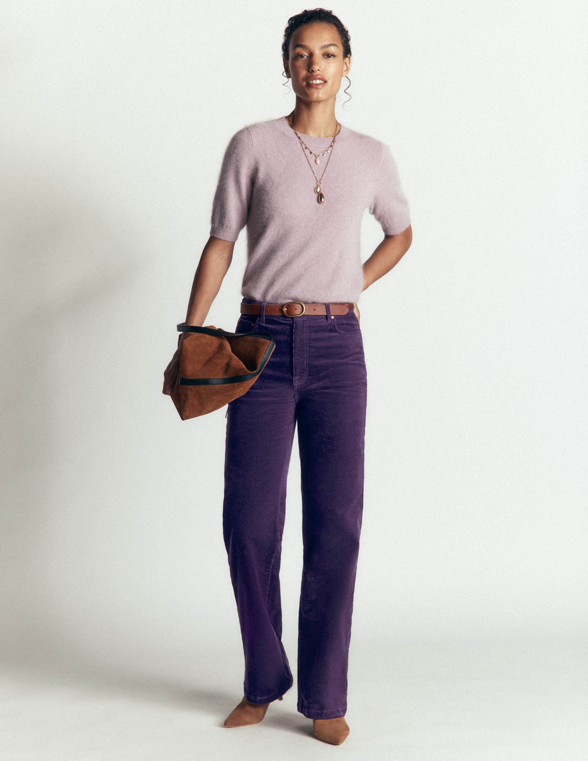 High Rise Cord Column Jeans-Deep Grape - Image 1