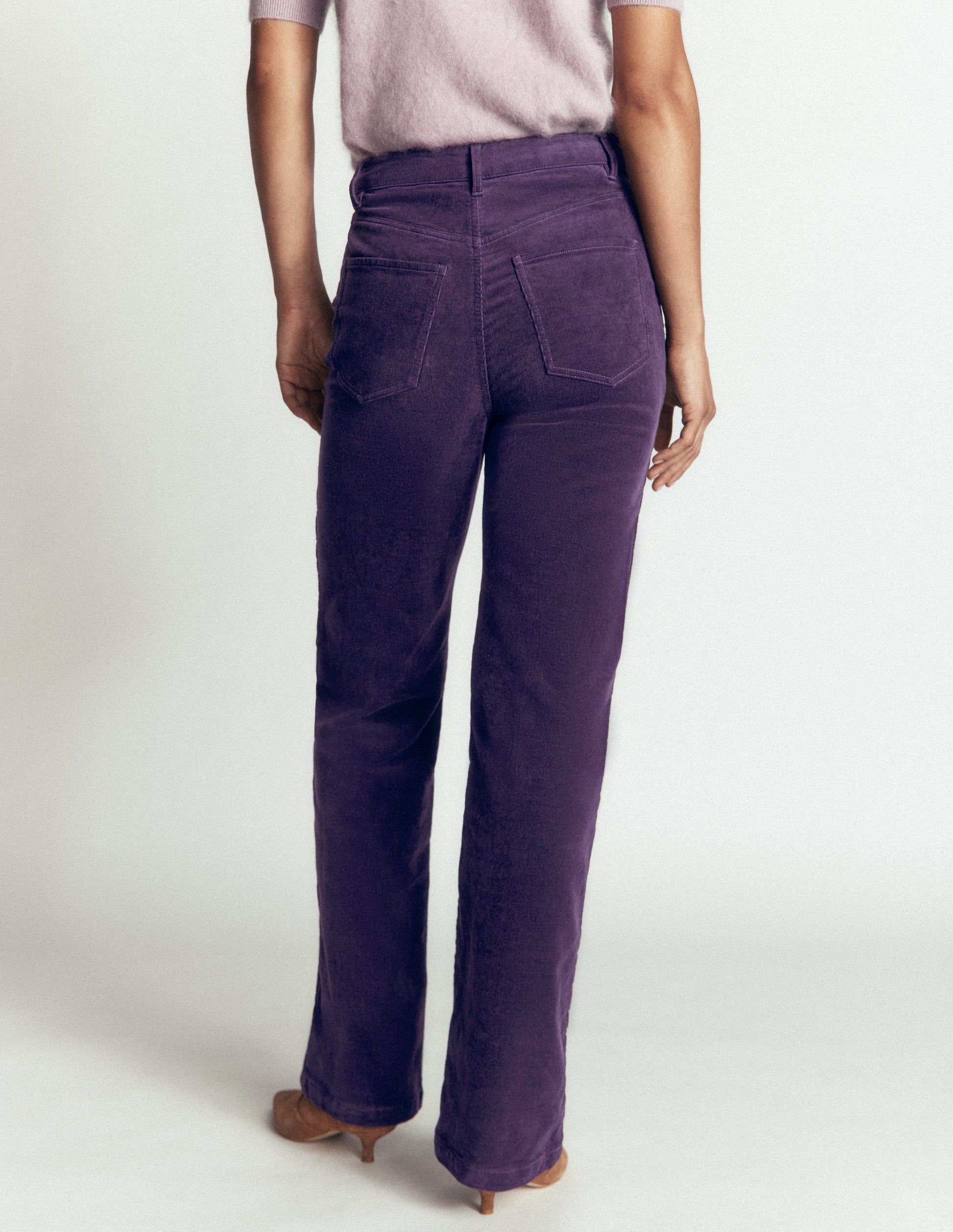 High Rise Cord Column Jeans-Deep Grape-3
