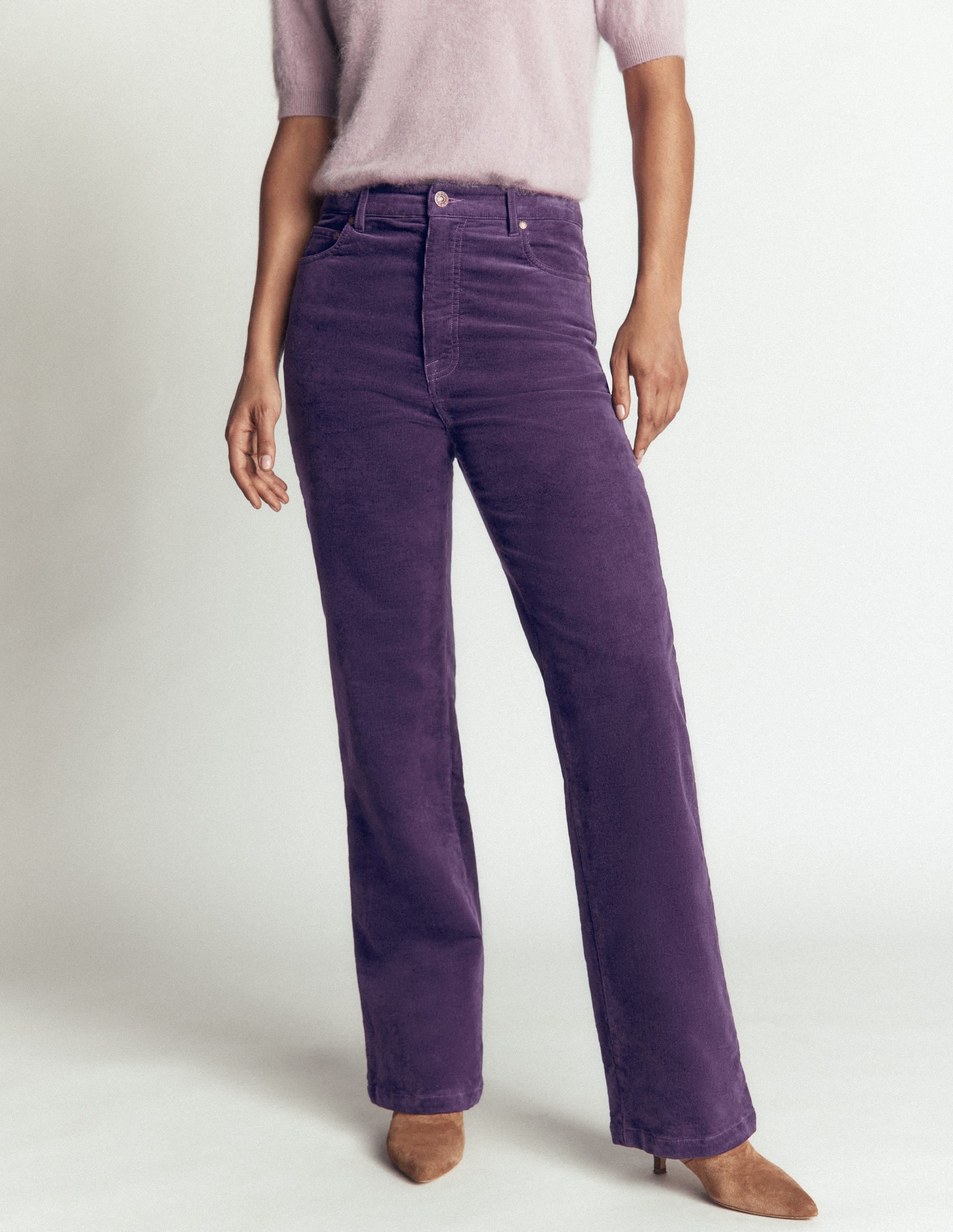 High Rise Cord Column Jeans-Deep Grape - Image 4