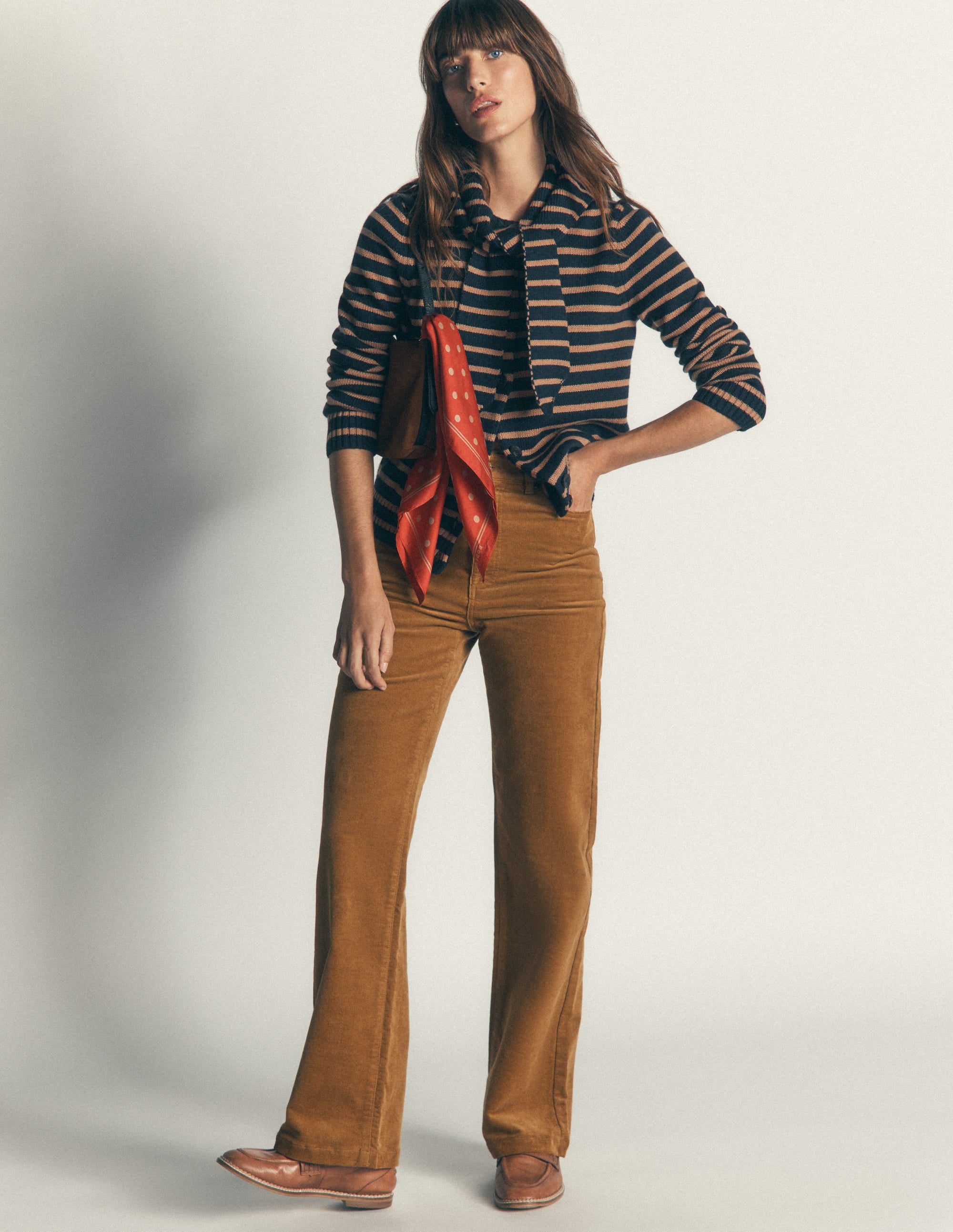 High Rise Cord Column Jeans-Gingerbread - Image 1