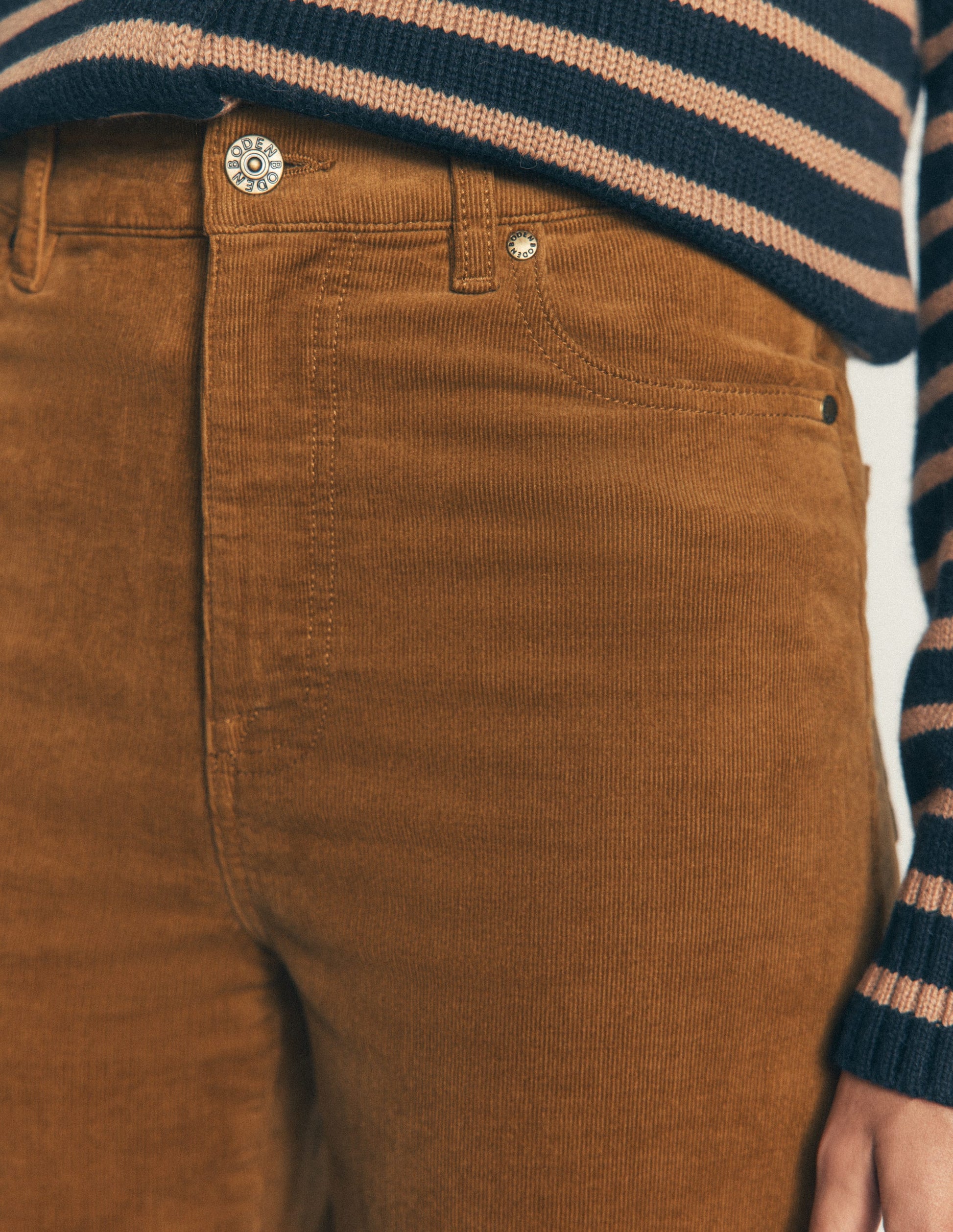 High Rise Cord Column Jeans-Gingerbread-2