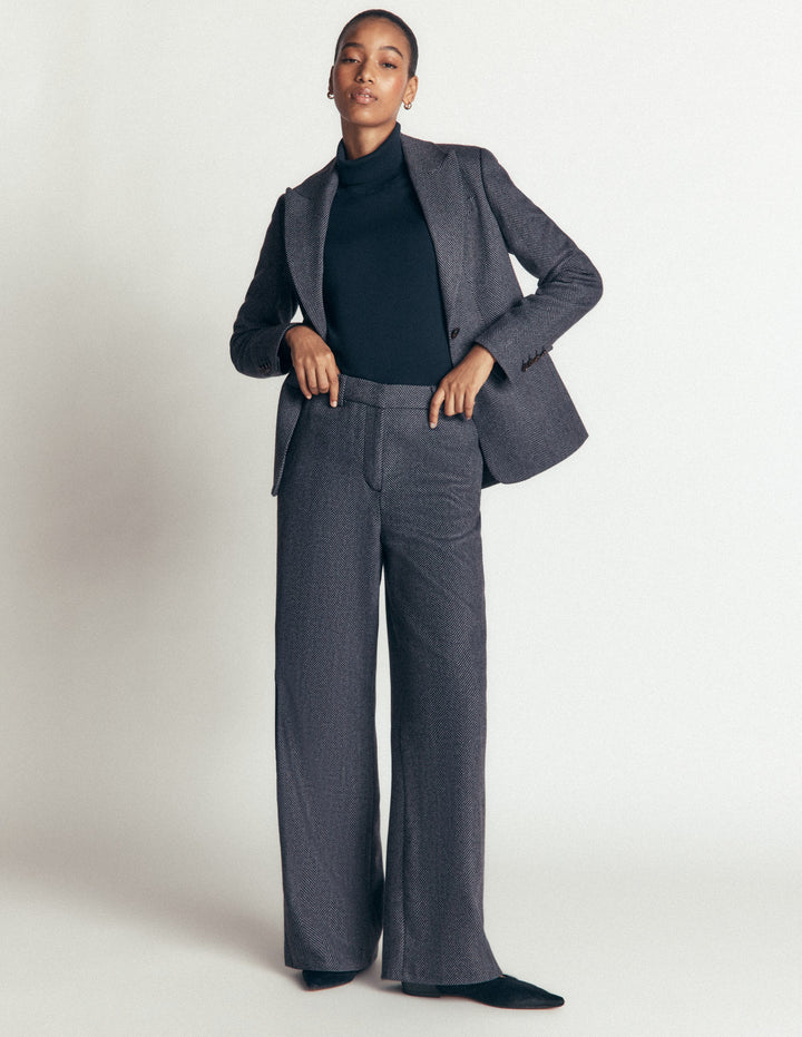 Belgravia Wool Blend Trousers-Blue Herringbone