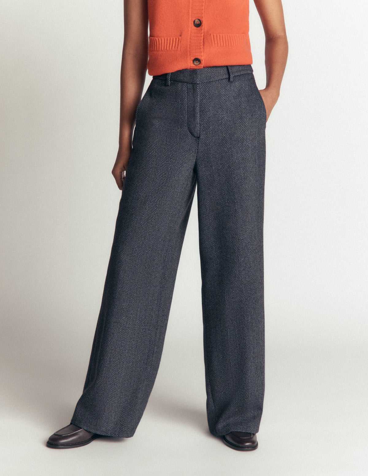 Belgravia Wool Blend Trousers-Blue Herringbone - Image 5