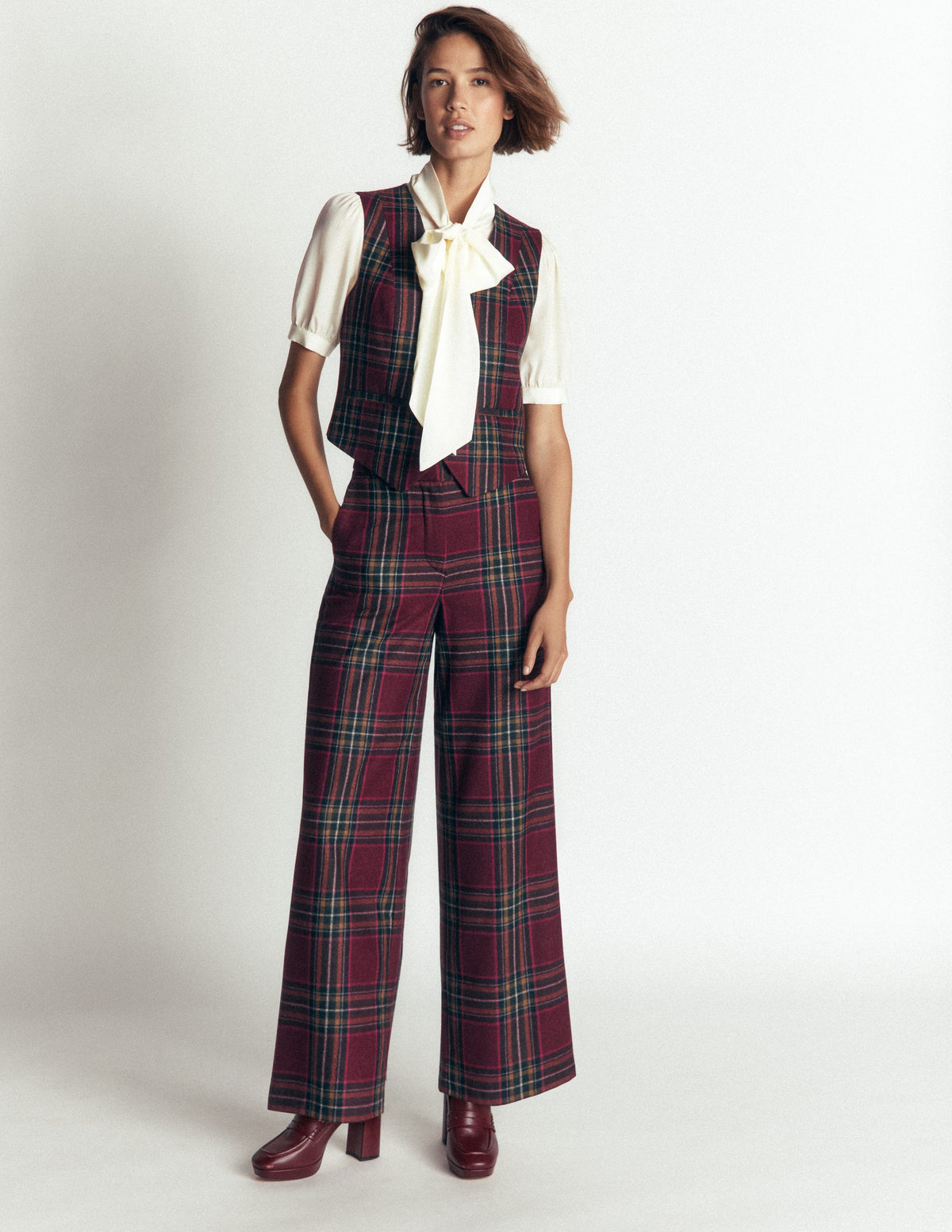 Belgravia Wool Blend Trousers-Maroon And Olive Check - Image 1