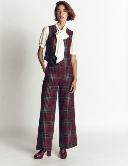 Belgravia Wool Blend Trousers-Maroon And Olive Check