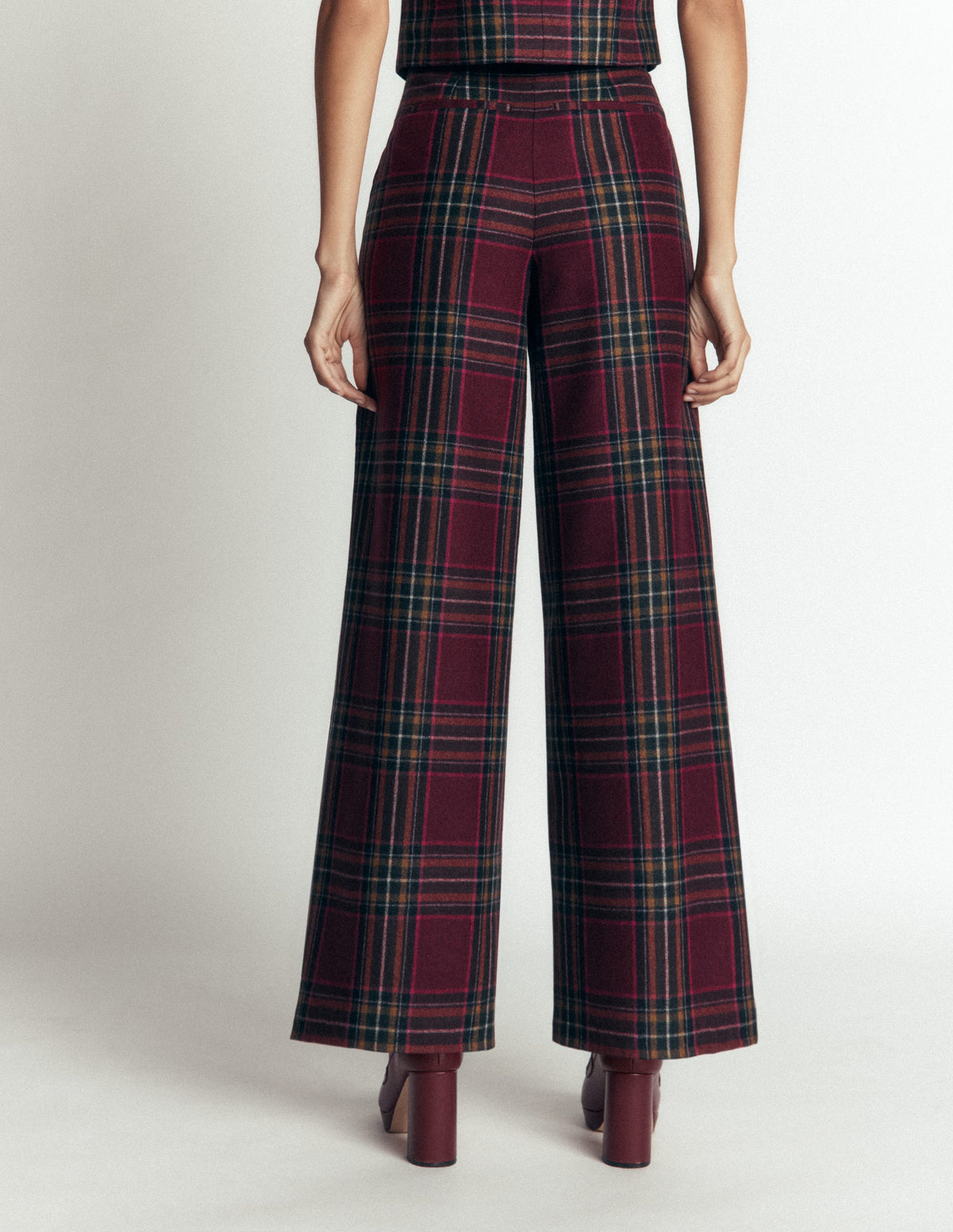 Belgravia Wool Blend Trousers-Maroon And Olive Check-3