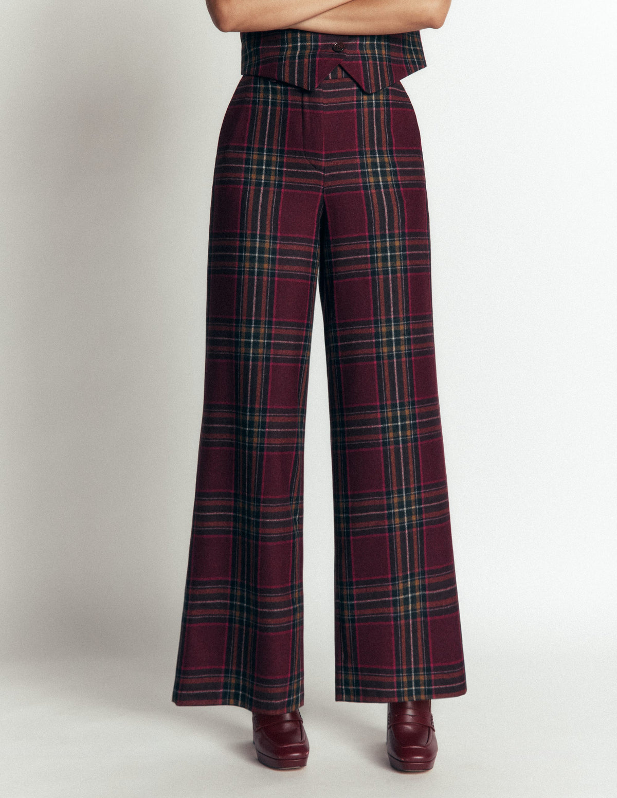 Belgravia Wool Blend Trousers-Maroon And Olive Check - Image 4