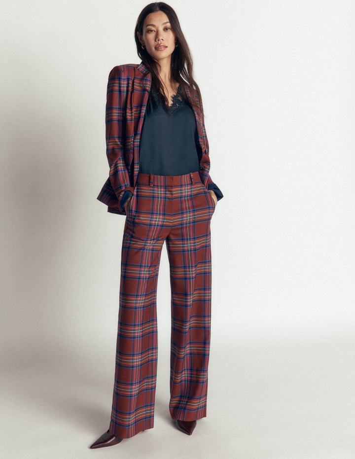 Belgravia Wool Blend Trousers-Brown, Blue, and Pink Check