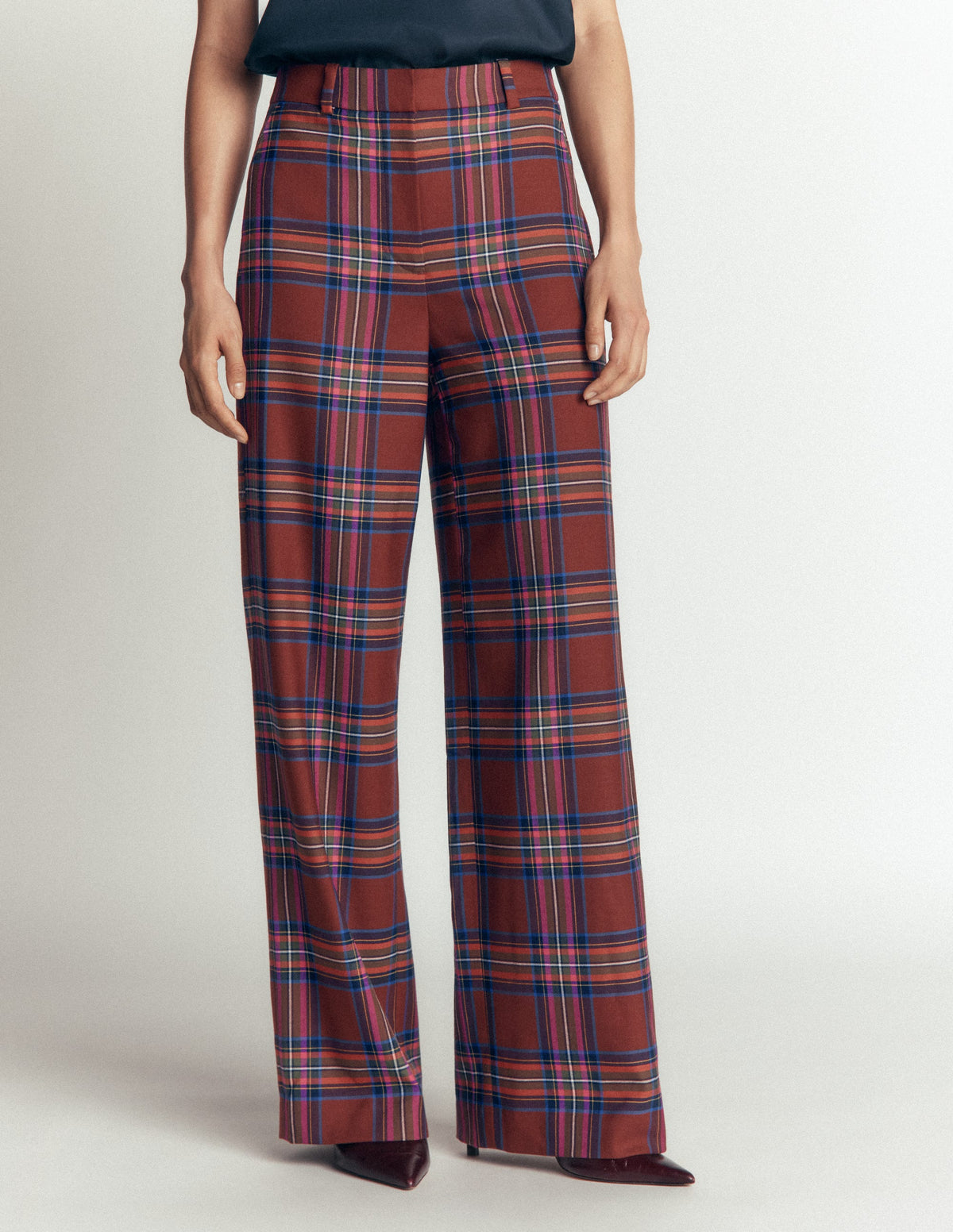 Belgravia Wool Blend Trousers-Brown, Blue, and Pink Check - Image 4