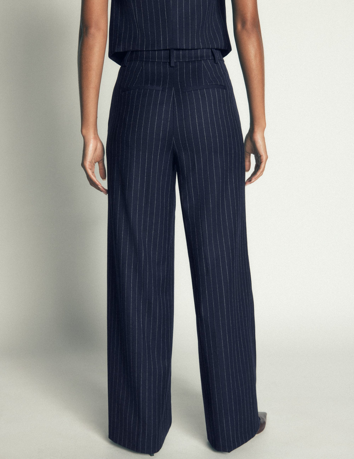 Belgravia Wool Blend Trousers-Navy Pinstripe - Image 3