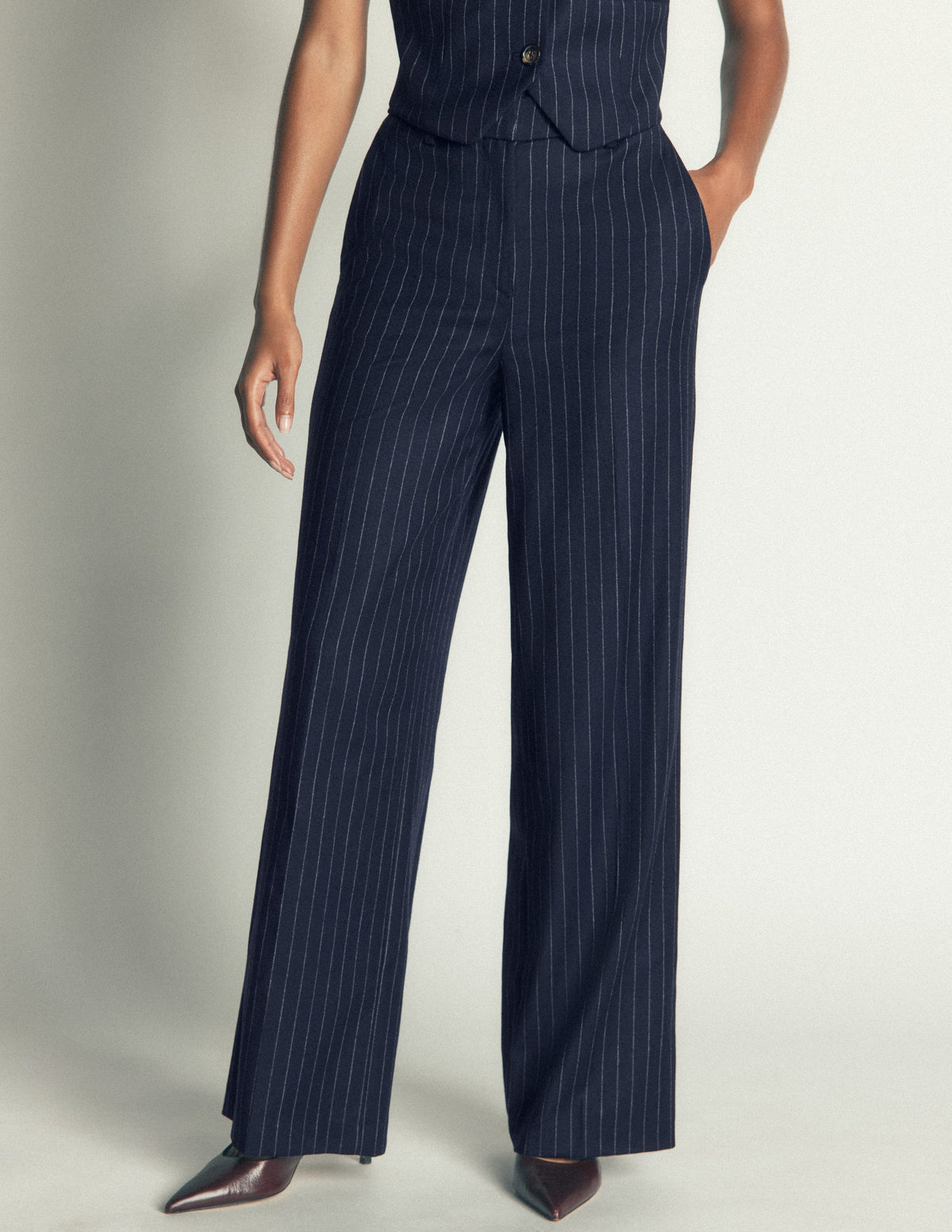 Belgravia Wool Blend Trousers-Navy Pinstripe - Image 4
